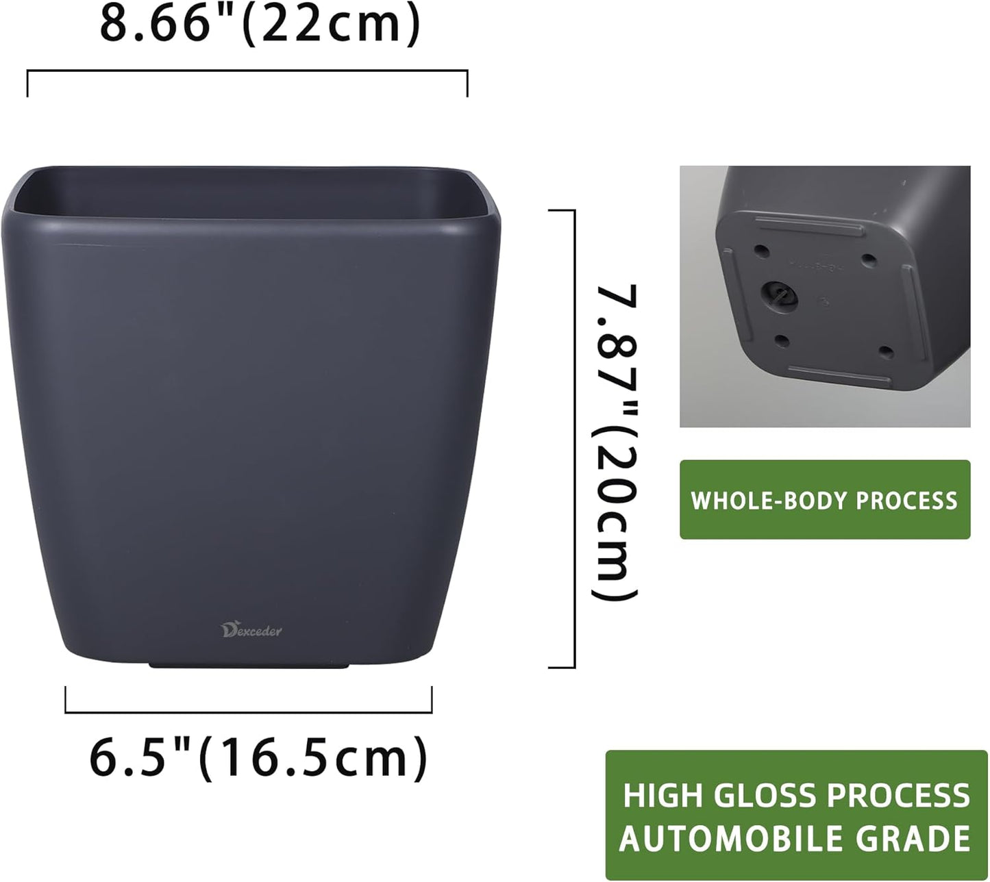 Dexceder 9x8 Self Watering Planter Indoor Outdoor, Inner Mat Design, Thickened Table Flower Plant Pot with Water Level Indicator (Slate Gray Matte)