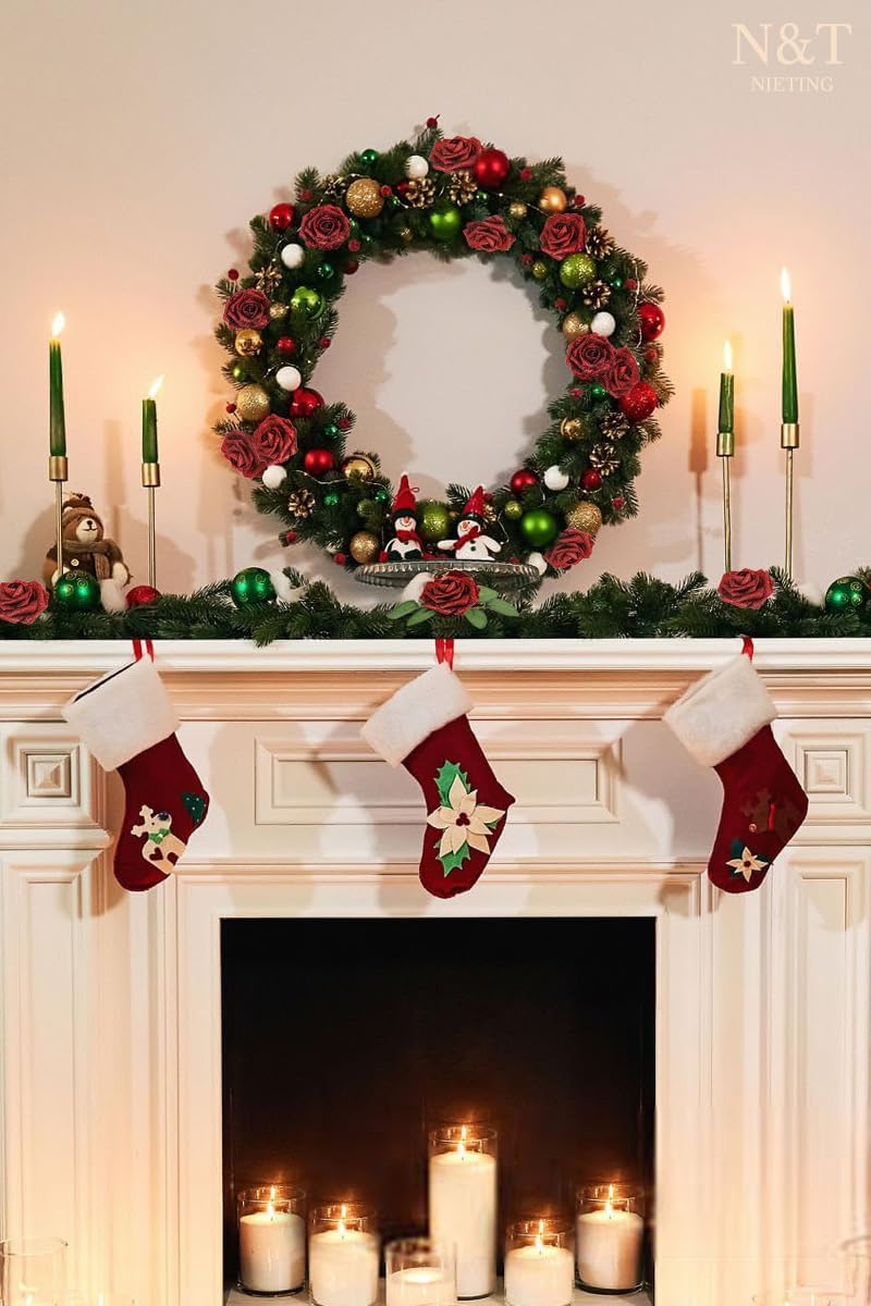 N&T NIETING Artificial Flowers Glowing Red Flowers Foam 25pcs Glitter Roses Real Looking Fake Roses with Stem for DIY Wedding Bouquets Centerpieces Bridal Shower Party Home Decorations