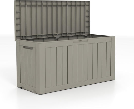 90 Gallon Outdoor Cushion Storage - Waterproof Deck Boxes for Outdoor, Space-Saving Deck Box with Lock for Patio/Pool Accessories, UV-Resistant Resin, Granite Grey