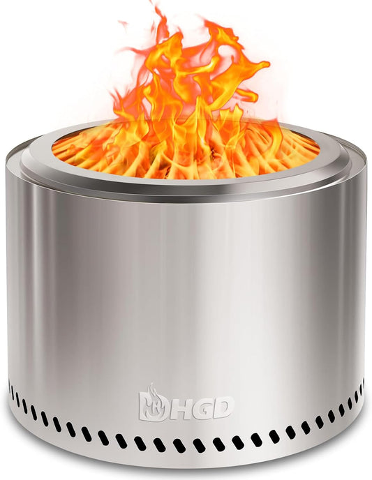 HGD 19.8" Smokeless Fire Pit Outdoor, Stainless Steel Wood Burning Firepit with Secondary Combustion, Backyard Patio Stove for Garden, BBQ & Bonfire