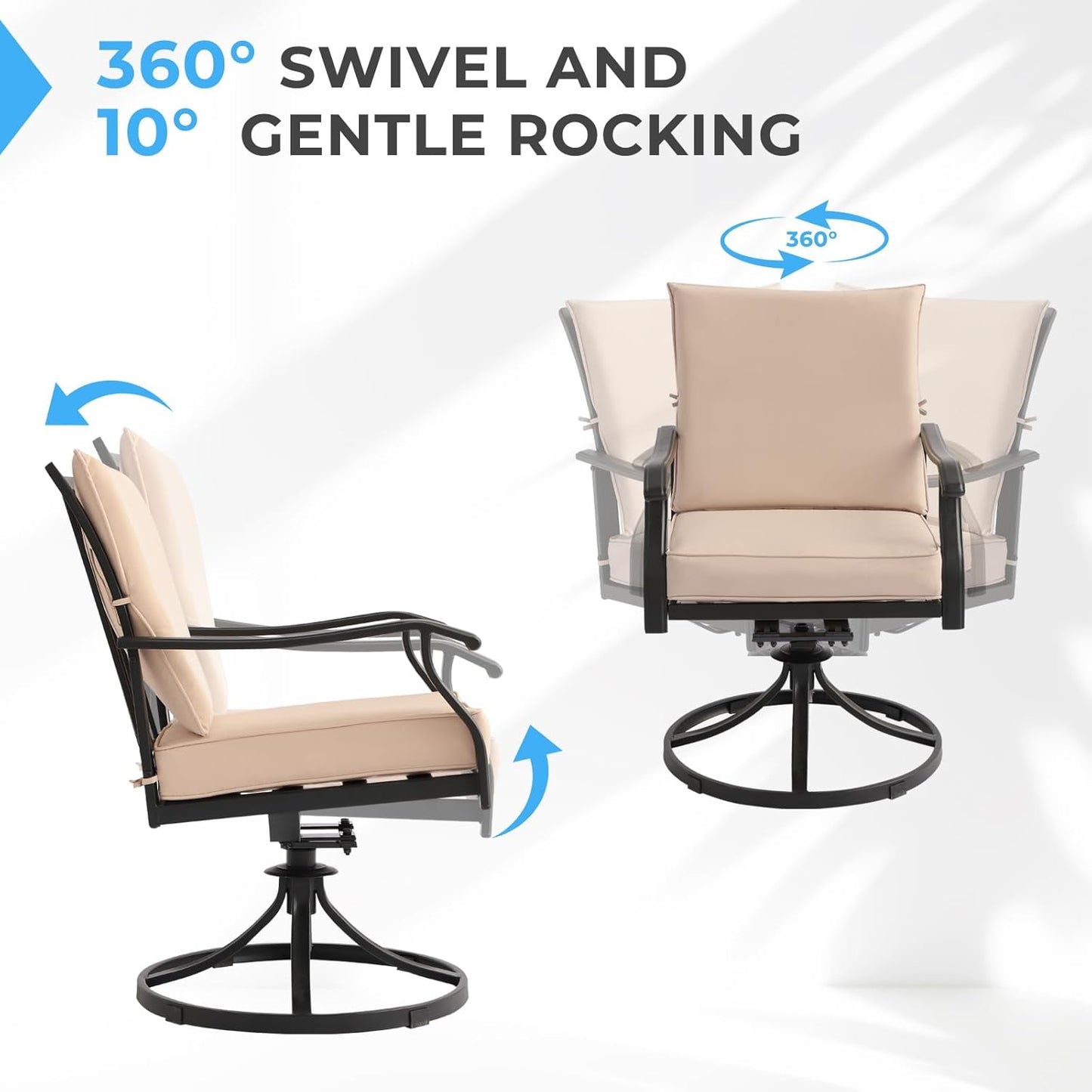 5-Piece Outdoor Patio Dining Set, Outdoor Patio Swivel Chair & Square Metal Patio Table, Outdoor Furniture Dining Set for Patio, Balcony, Lawn, Garden, Backyard (1 Square Table+ 4 Swivel Chairs)