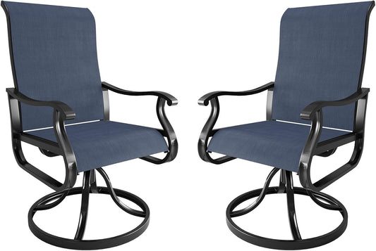 Amopatio Patio Swivel Chairs Set of 2, Outdoor Swivel Rocker Dining Chairs with All Weather Textilene High Back & Metal Frame, for Backyard Deck Lawn Garden, Navy Blue