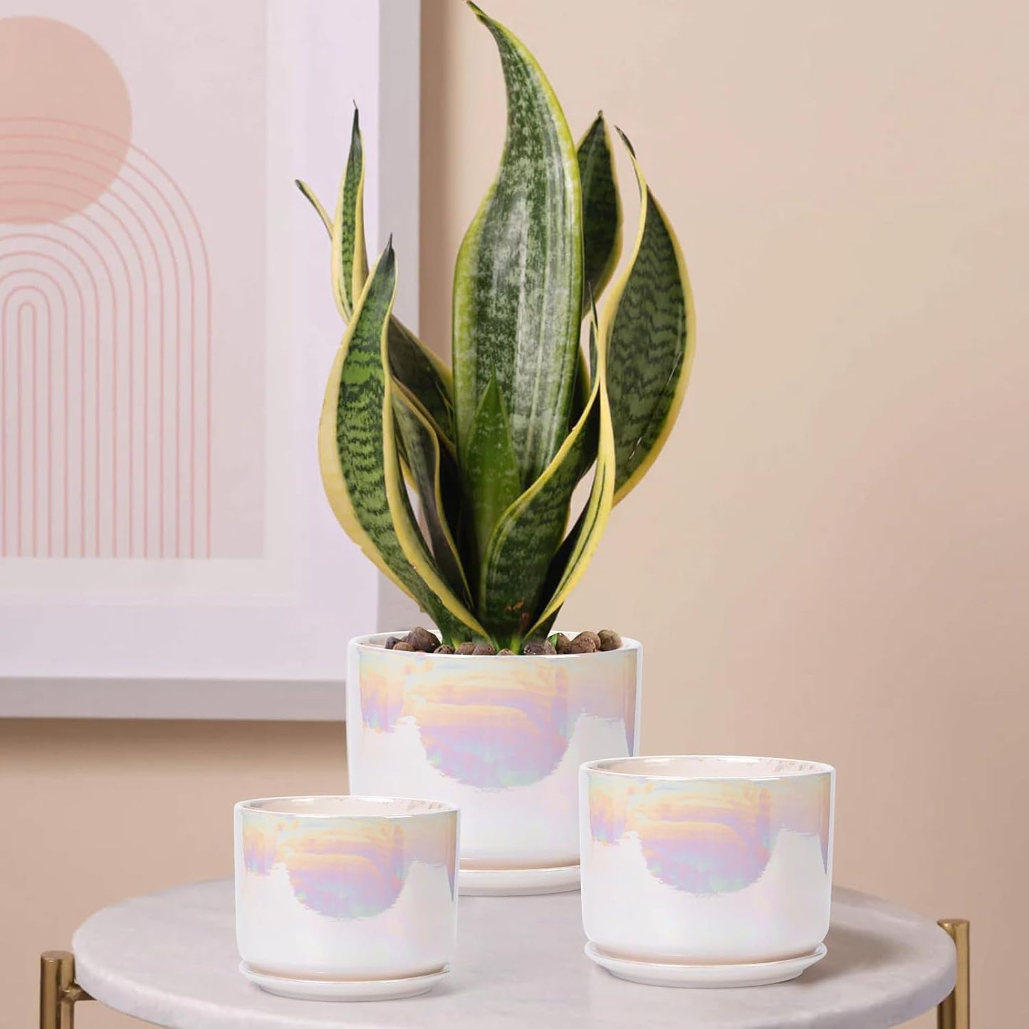 EFISPSS Plant Pots, 4+5+6 Inch Pots for Indoor Plants,Ceramic Planter Pot with Drainage Hole,Flower Pots for Succulent Cactus,Set of 3 - Rainbow Pearl Glaze