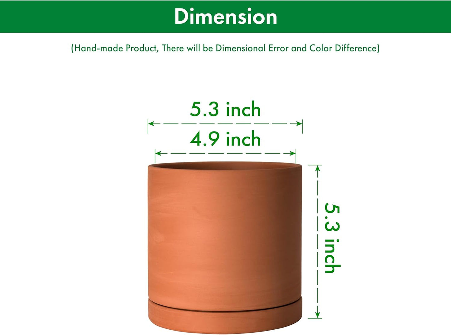 D'vine Dev Small 5 Inch Terracotta Plant Pot with Drainage Hole and Saucer, Round Cylinder Planter Pot for Indoor Plants, Set of 2, 40-X-B-2