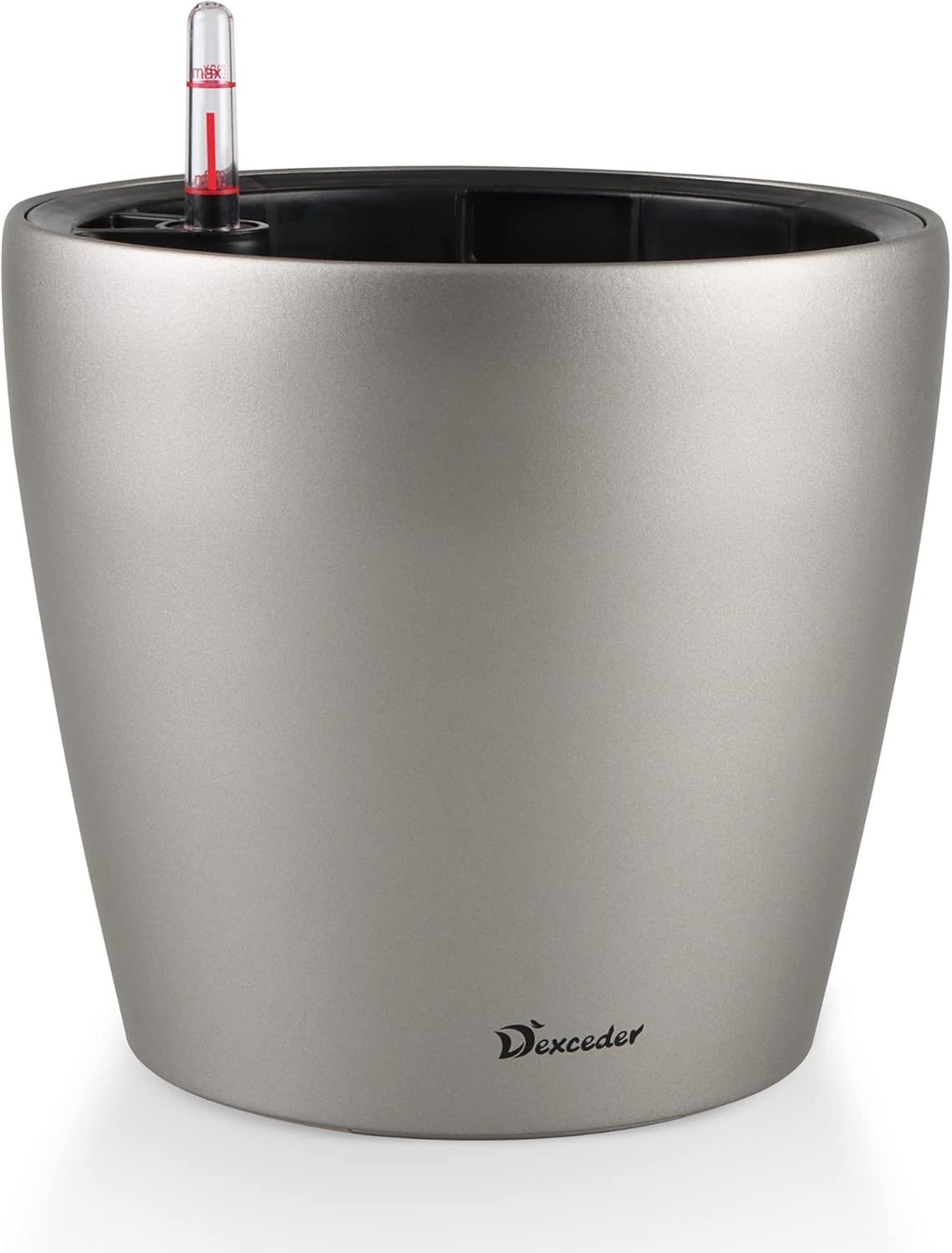 Dexceder 9x8 Inches Self Watering Planter Metallic Matte Indoor Outdoor, Inner Pot Design, Thickened Table Flower Plant Pot with Water Level Indicator (Smoky Gray)