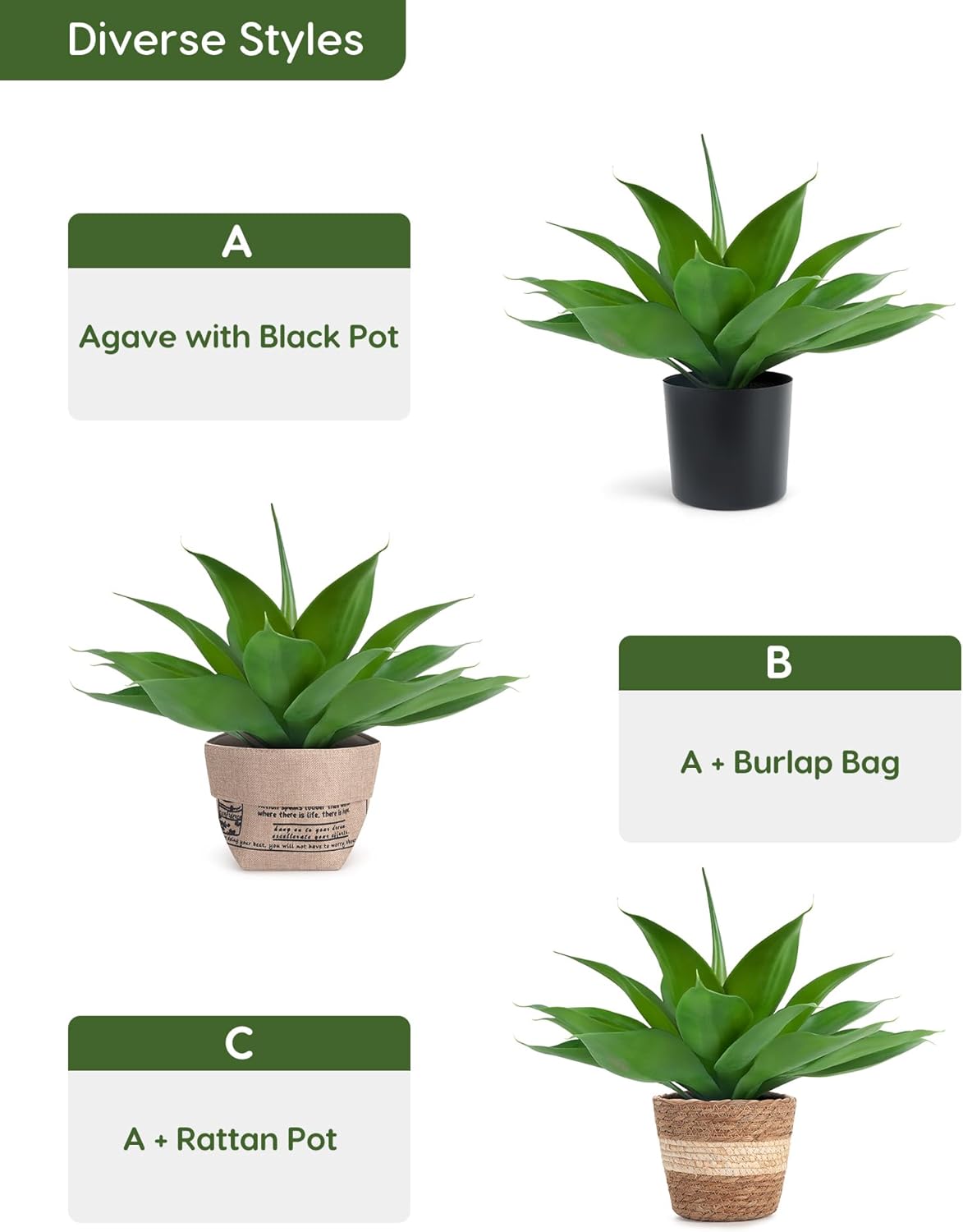 Velener Fake Agave with Burlap Bag, Artificial Plant Outdoor Agave - Fake Plants for Indoor and Outdoor Decor(16 Inch)