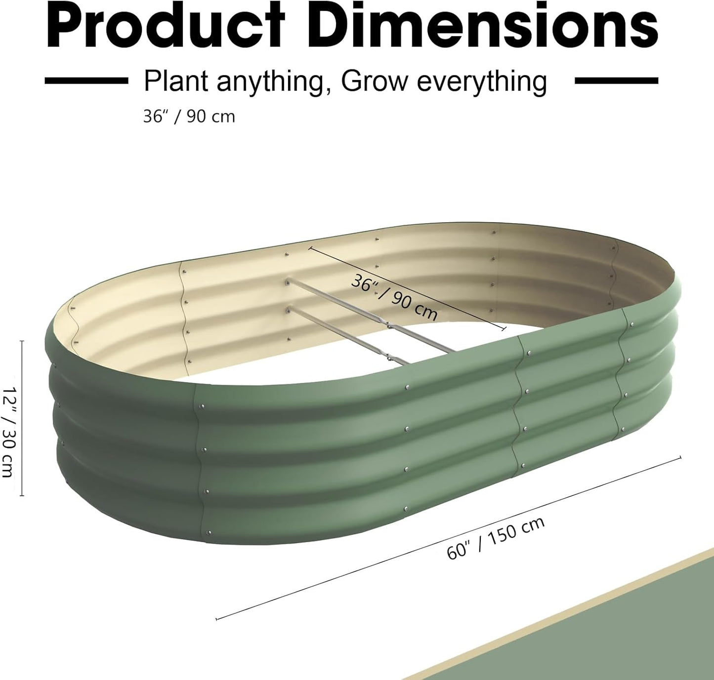 5x3x1ft Oval Galvanized Raised Garden Bed Outdoor 9-in-1 Large Metal Modular Planter Box Raised Beds for Gardening,Vegetables,Fruits,Flowers & Herbs (Green)
