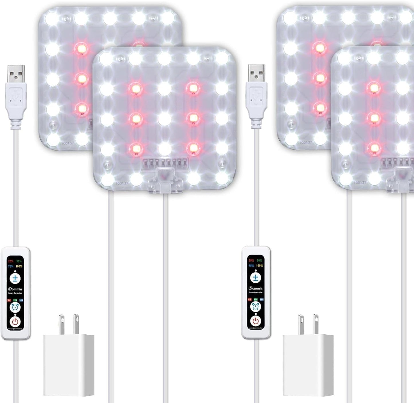 DOMMIA Grow Light, Square Dimmable Full Spectrum High PPFD with Optical Lens, Auto on/Off and 6/12/16H Timer, Suitable for Seed Starting and Easy to Install, 2 Pack