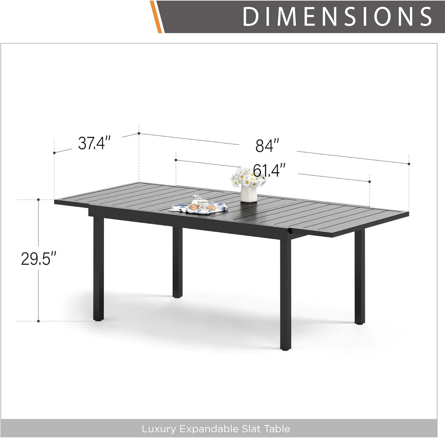 Expandable Outdoor Patio Dining Table, Adjustable 61"/83" x 37" Rectangular Large Surface 6-8 Person Metal Table for Garden, Backyard and Porch