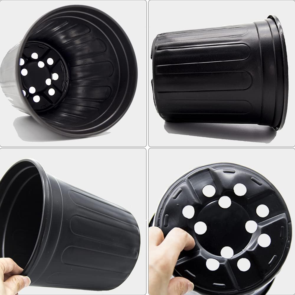 50-Pack 1 Gallon Flexible Flower Plant Nursery Pots, Thickened Soft Plastic Seed Starting Container for Succulents, Seedlings, Cuttings, Transplanting,(Black)