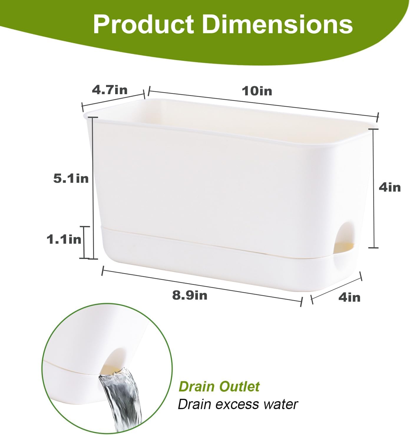 Herb Garden Planter Indoor Kit Self Watering Pots for Indoor/Outdoor Plants 4 Packs Windowsill Plant Pots with Drainage and Tray, Window Pot for Indoor Plants