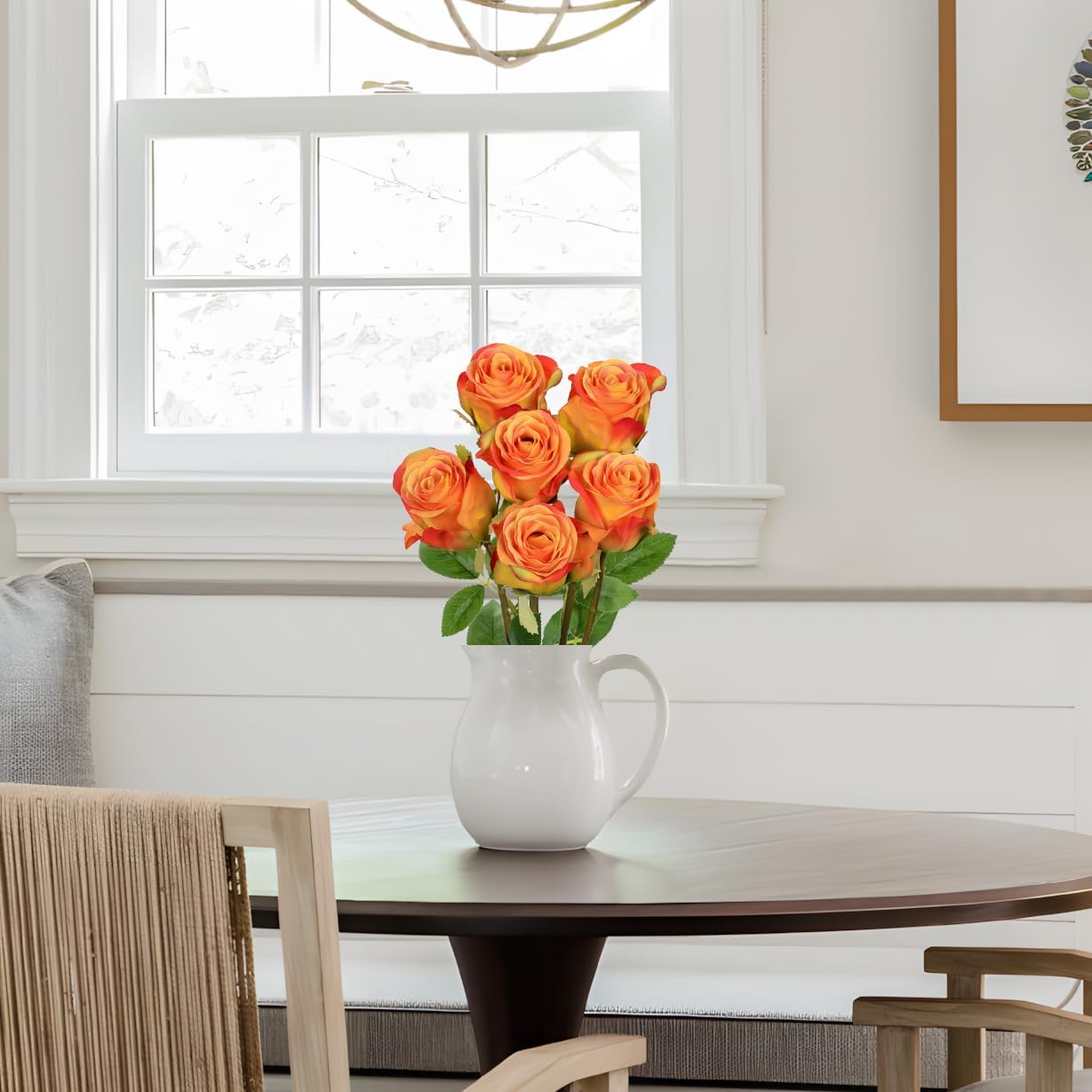 Briful Roses Artificial Flowers– 6PCS 18.9" Orange Rose Silk Flowers with Long Stems Realistic Fake Rose Bouquet for DIY Wedding Arrangements Table Vase Centerpieces Home Event Decor