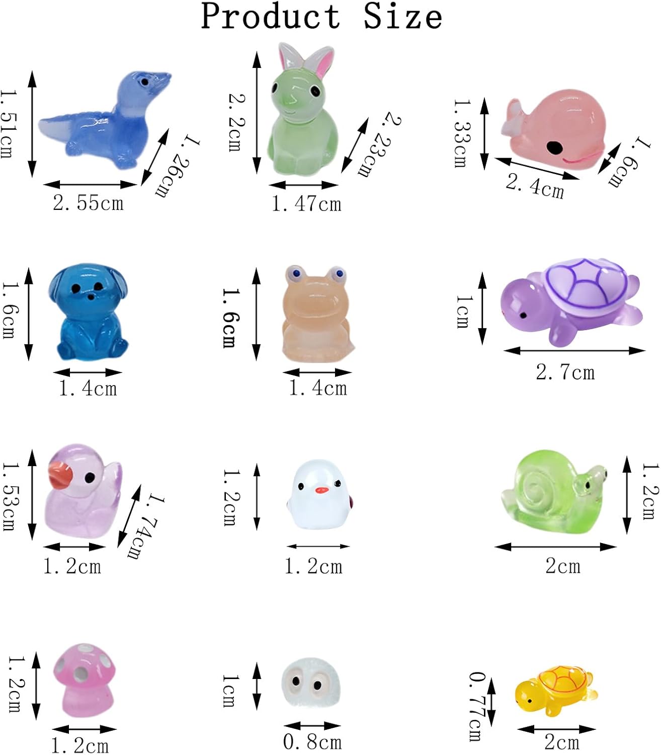 60pcs Mini Resin Animals Luminous Tiny Small Animals Figures Variety Pack Glow in The Dark Ducks Rabbits Ect 11 Type Little Figurines to Hide for Miniature Landscape Potted Fairy Garden & Aquarium