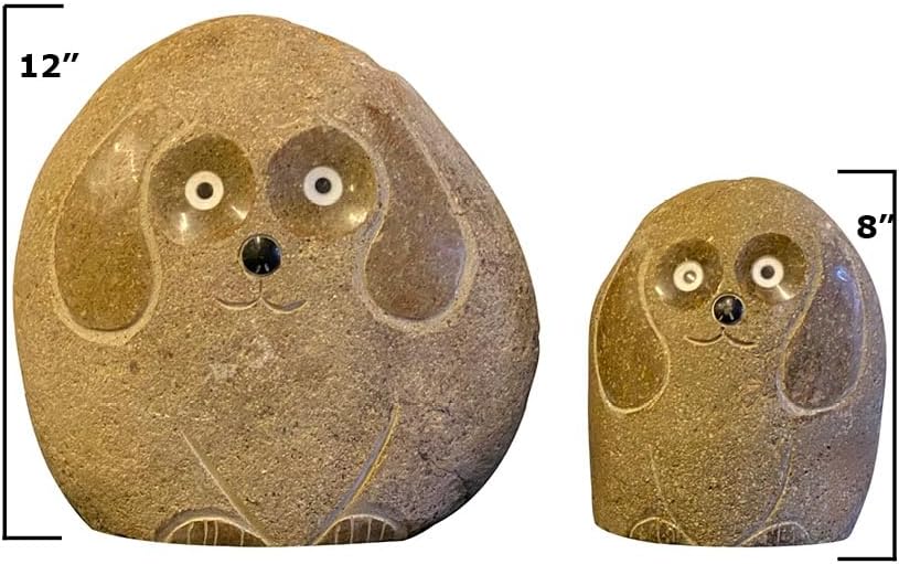 Mom and Dad Boulder Dog Set – Hand-Carved Granite Garden Statues – Natural Stone Animal Décor – 8" & 12", Weather-Resistant, Unique Gift Set