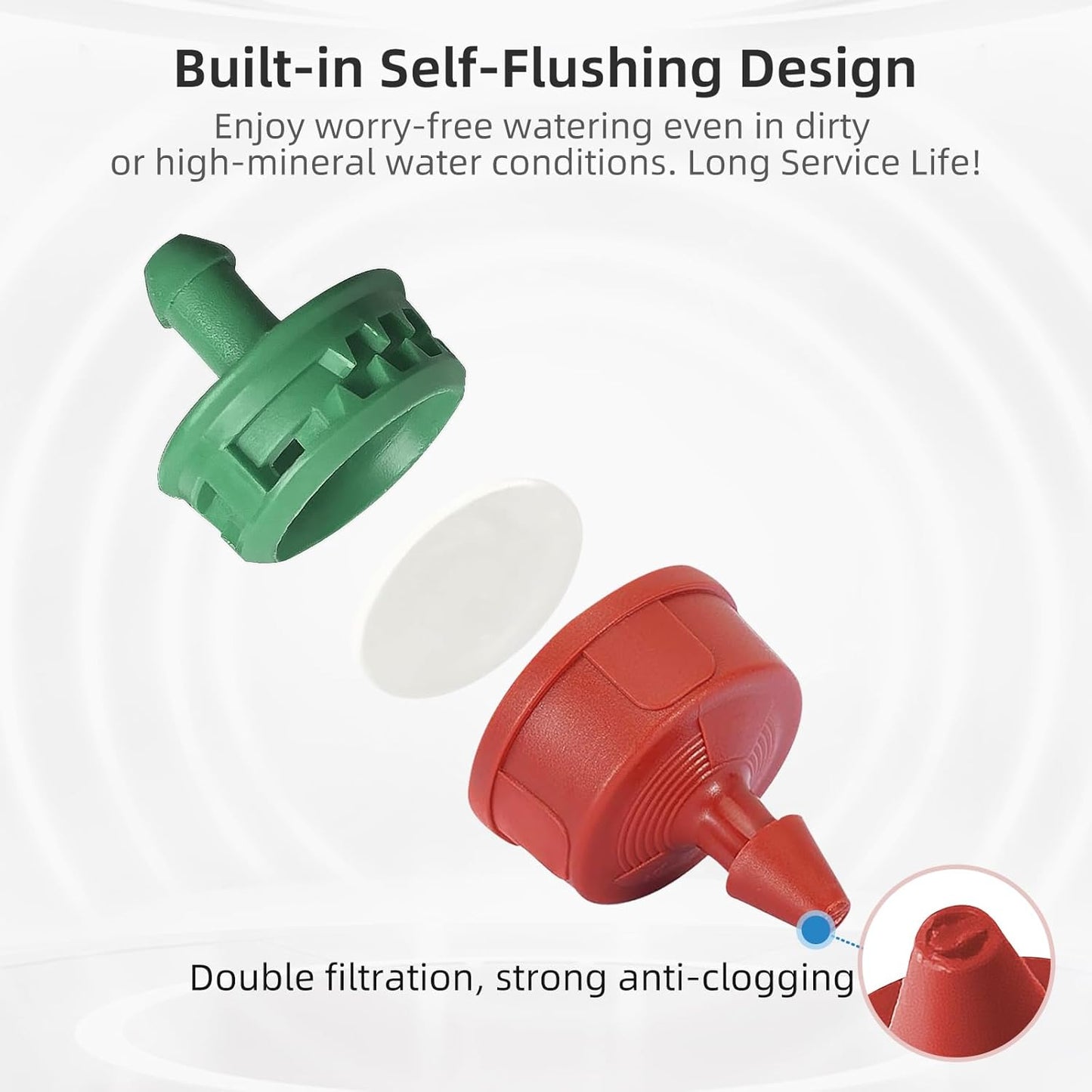 60PCS 0.25 GPH Pressure Compensating Drip Irrigation Spot Watering Drippers/Emitters, Self-Cleaning Constant Flow Drip Irrigation Emitters Heads Irrigation Drippers Parts for Drip Irrigation System