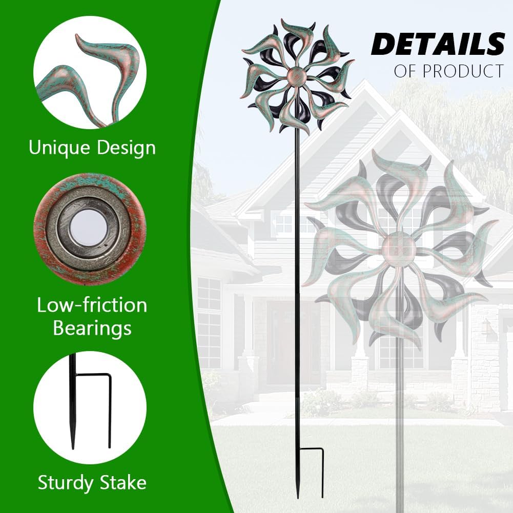 Stargarden Wind Spinners Outdoor, Metal Wind Spinner, Kinetic Wind Sculptures & Spinners, Decorative Pinwheels Double Windmill for Yard, Garden Decor-51 * 11.8 Inch