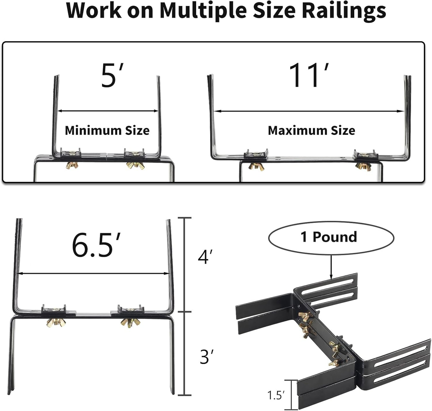Deck Railing Planter Stand 2 Pack, Retractable Flower Box Deck Stand, 2 Pair of Deck Balcony Brackets for 5-11 inch Rail, Carbon Steel Production
