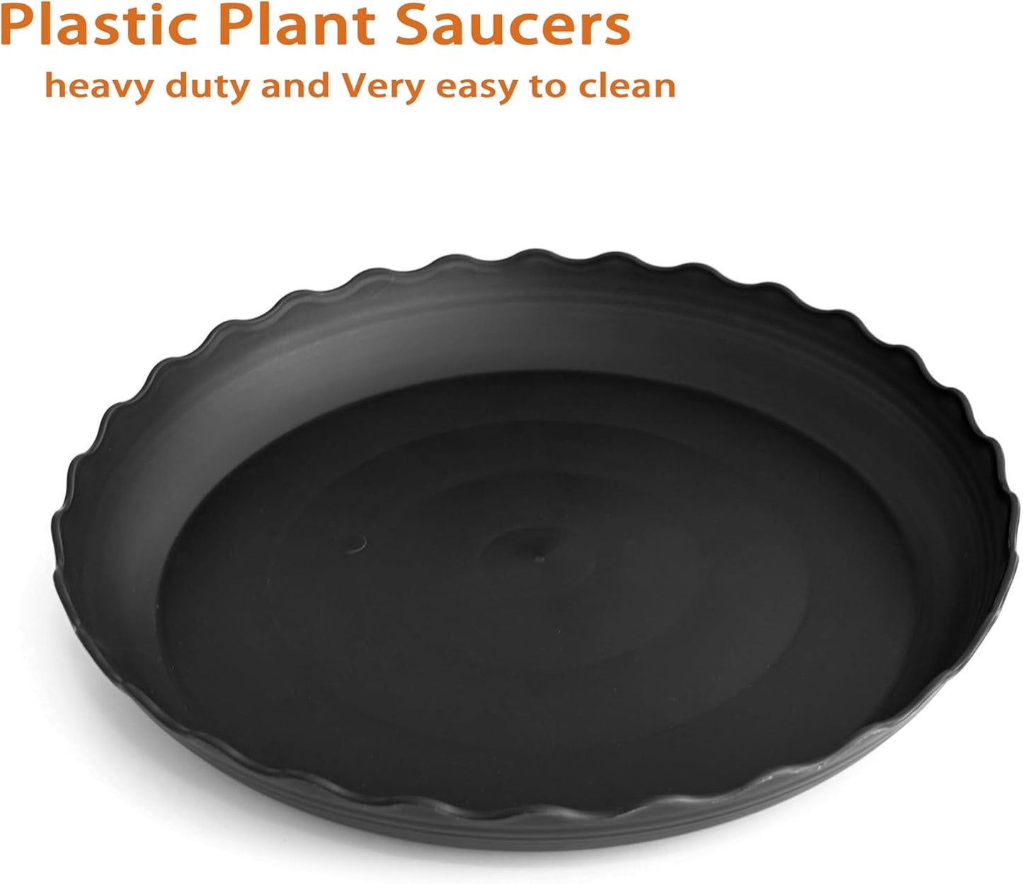 6 Pack Plant Saucer 8 inch, Heavy Duty Plastic Plant Water Tray, Planter Saucers, Flower Pot Tray Water Trays for Plant Pots (Black)
