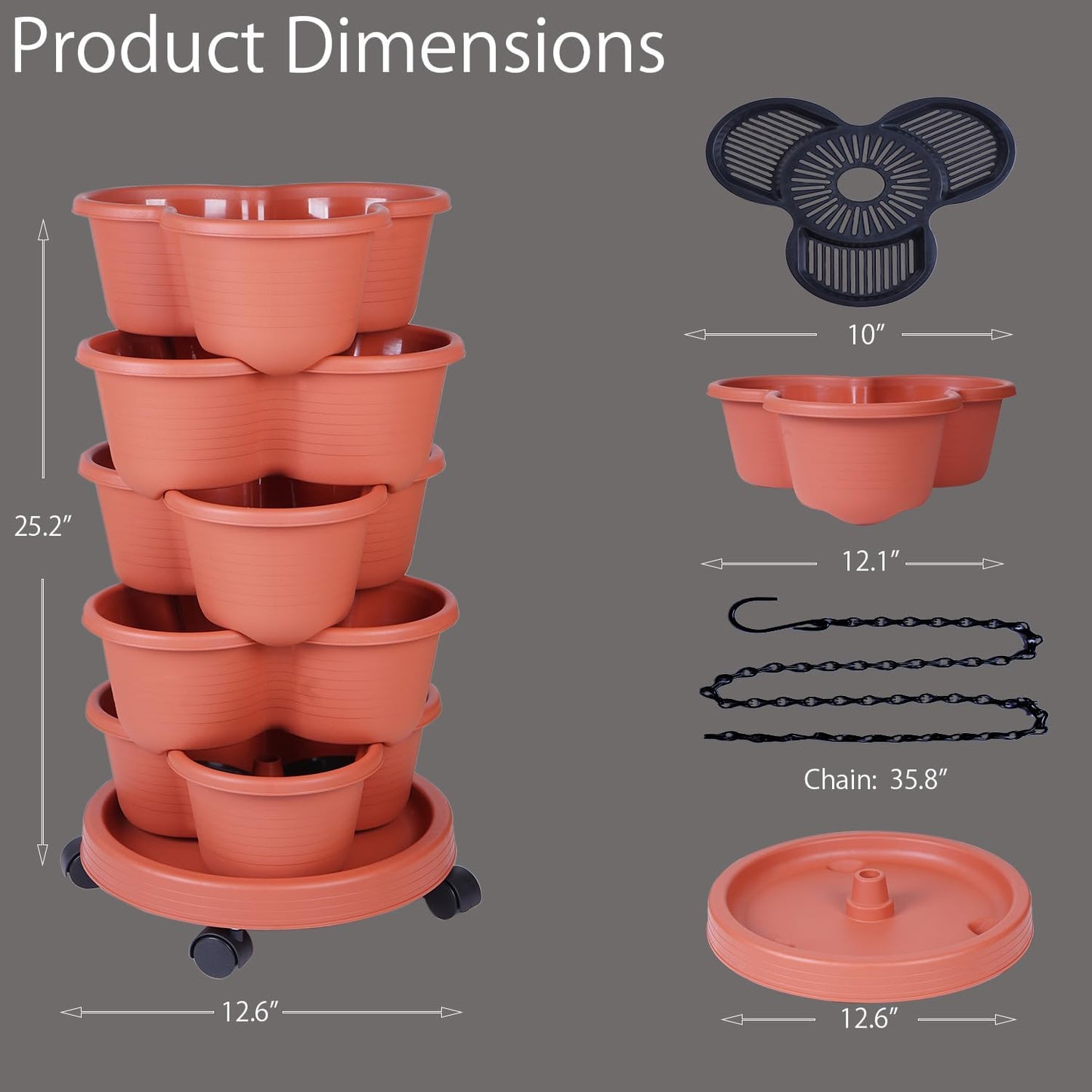 5-Tier Vertical Garden Tower Stackable Planter for Strawberries, Flowers, Vegetables & Herbs 2-Pack