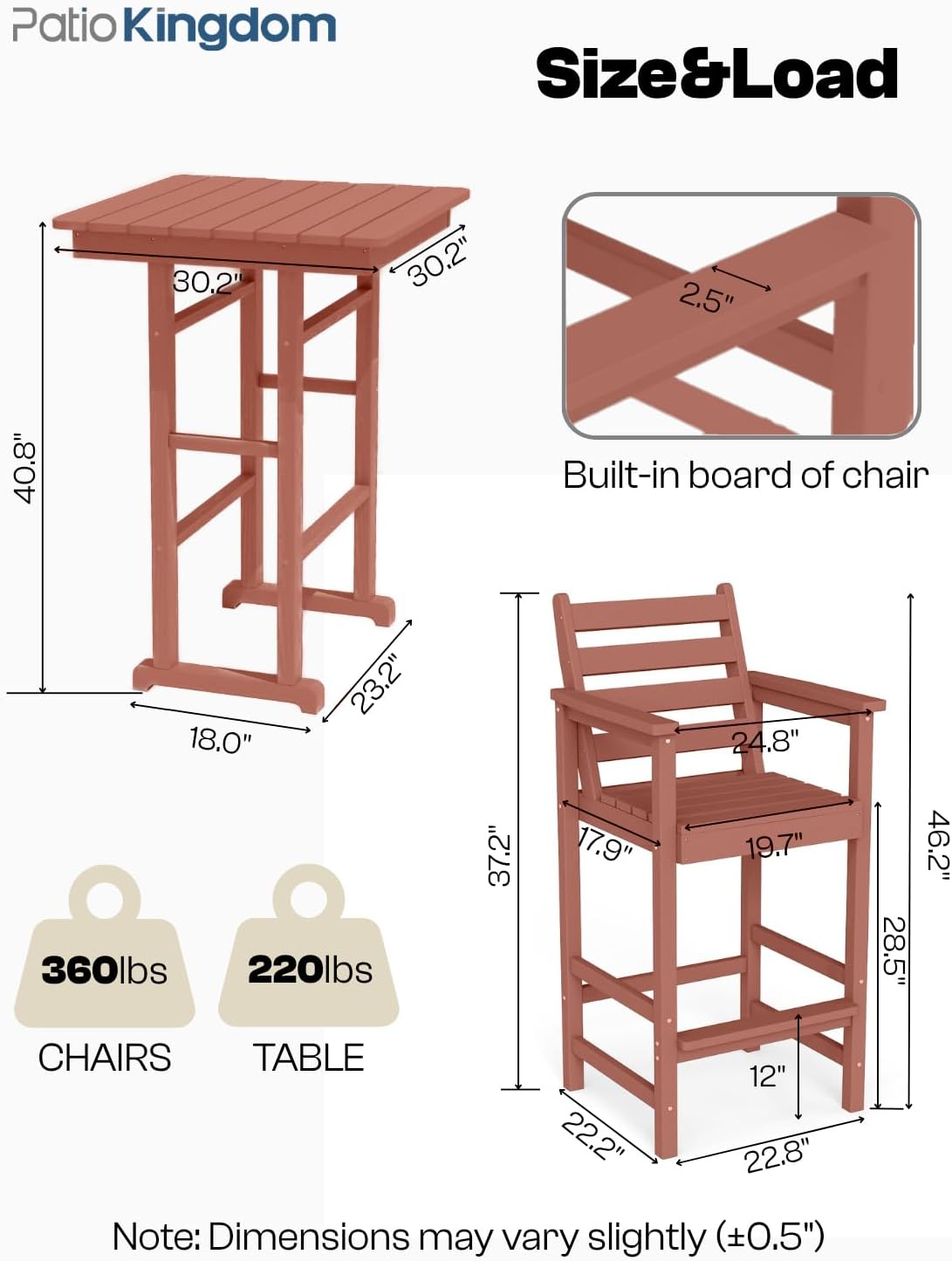 3-Piece Outdoor Bar Set with Beige 11FT Cantilever Umbrella, HDPE Tall Balcony Adirondack Chairs and Table, Outdoor Bar Stools for Patio (Terracotta)