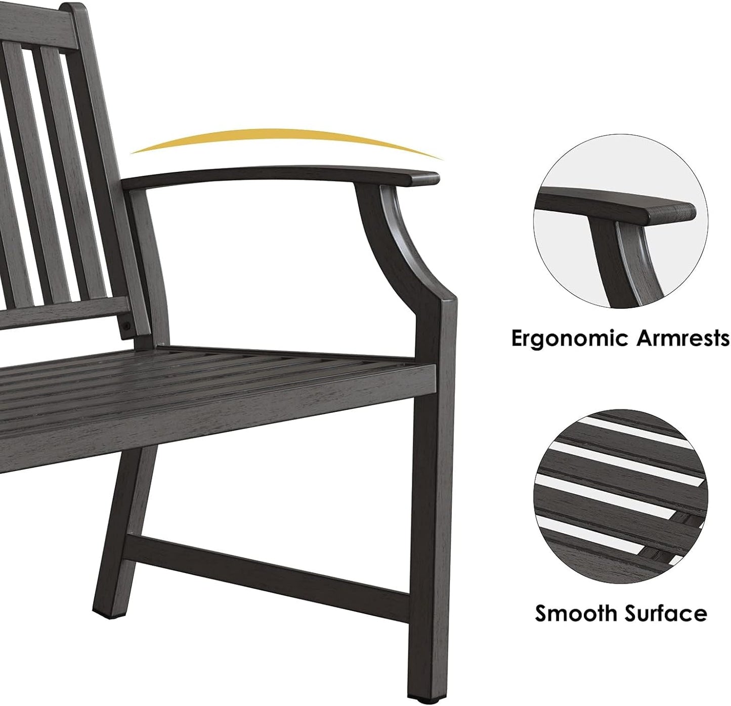 Grand patio 52" Farmhouse Outdoor Bench, Garden Benches with Rust Free Metal Powder Coated Frame and Aluminum Backrest, Faux Wood Grain Finish Frame Patio Bench for Front Porch, Weathered Grey