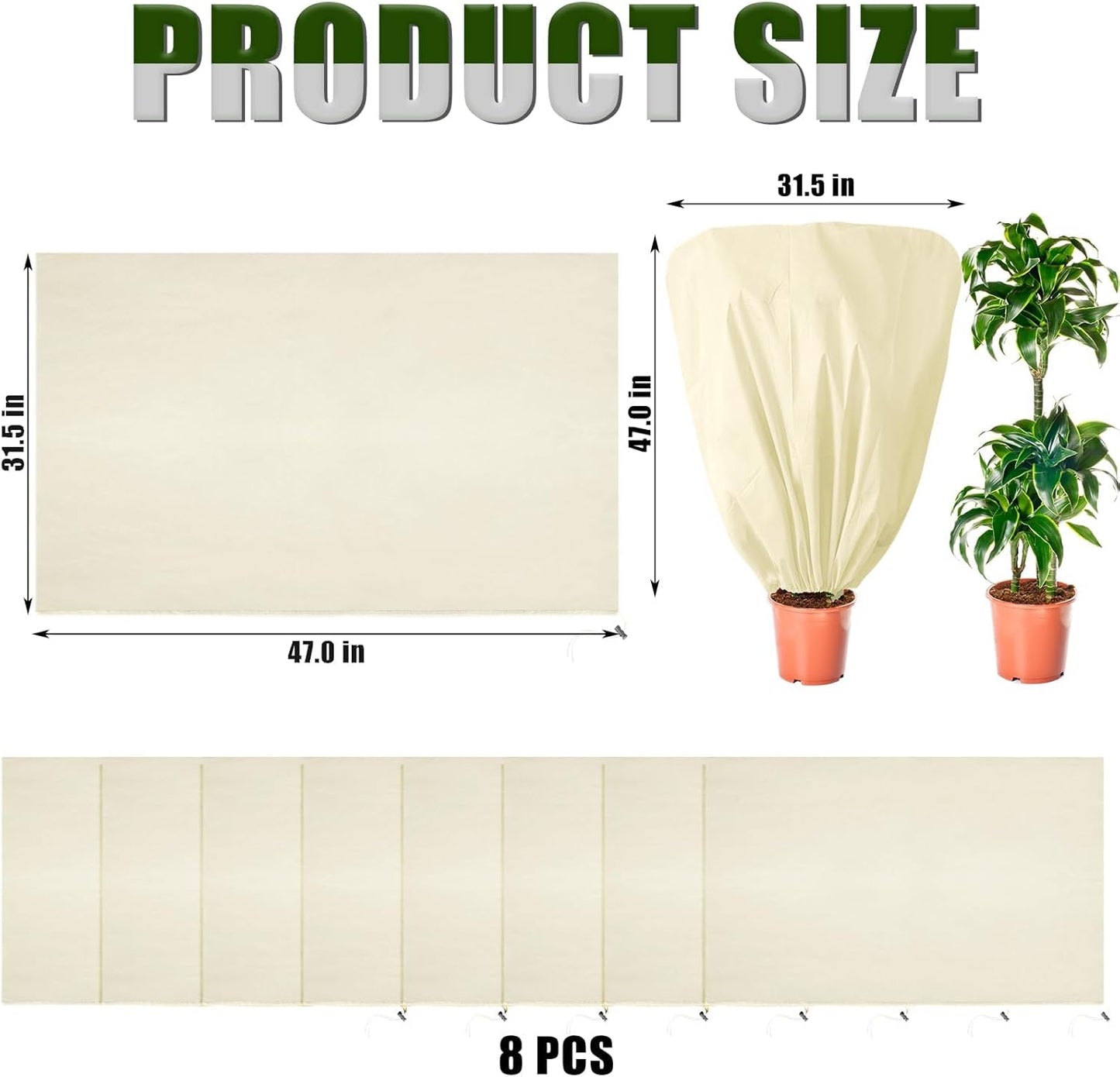 8 Pcs Plant Covers Frost Protection Bag 47" x 31.5" Winter Reusable Plants Jacket with Drawstring Shrub Protection Wraps Bags Frost Blanket for Winter Outdoor Garden Plants