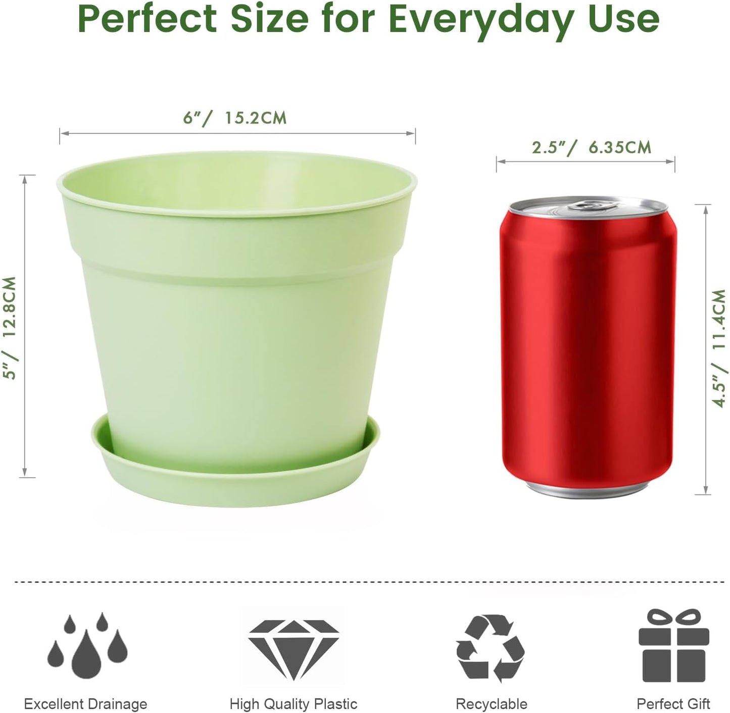 10 Pack 6 Inch Plant Pots with Drainage and Saucers, Plastic Flower Pots for Indoor and Outdoor Plants, Stackable Nursery Planters for Houseplants and Herbs, Colorful