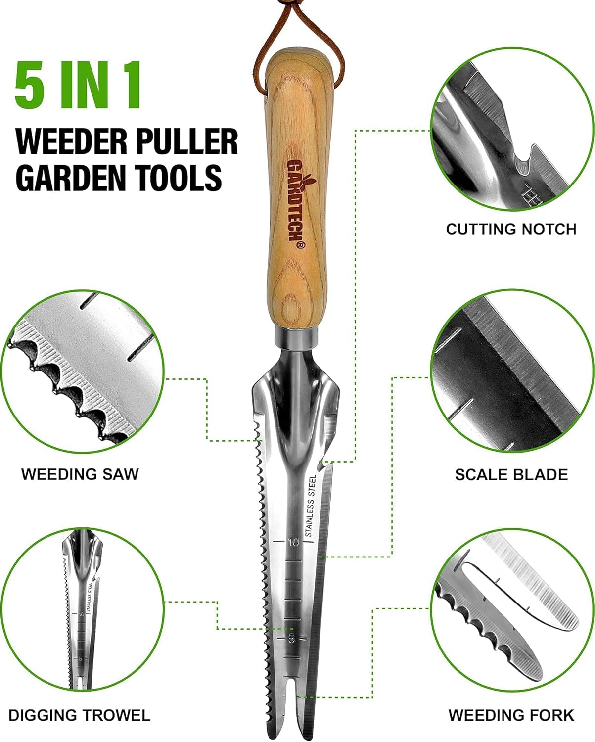Hand Weeder Puller Tool, Dandelion Fork Weeding Knife Tool - 2023 New Garden Tool for Weeders Easy Quick Clean Removal Root Digging - Original Multi Use Rust-Resistance (13.8in)