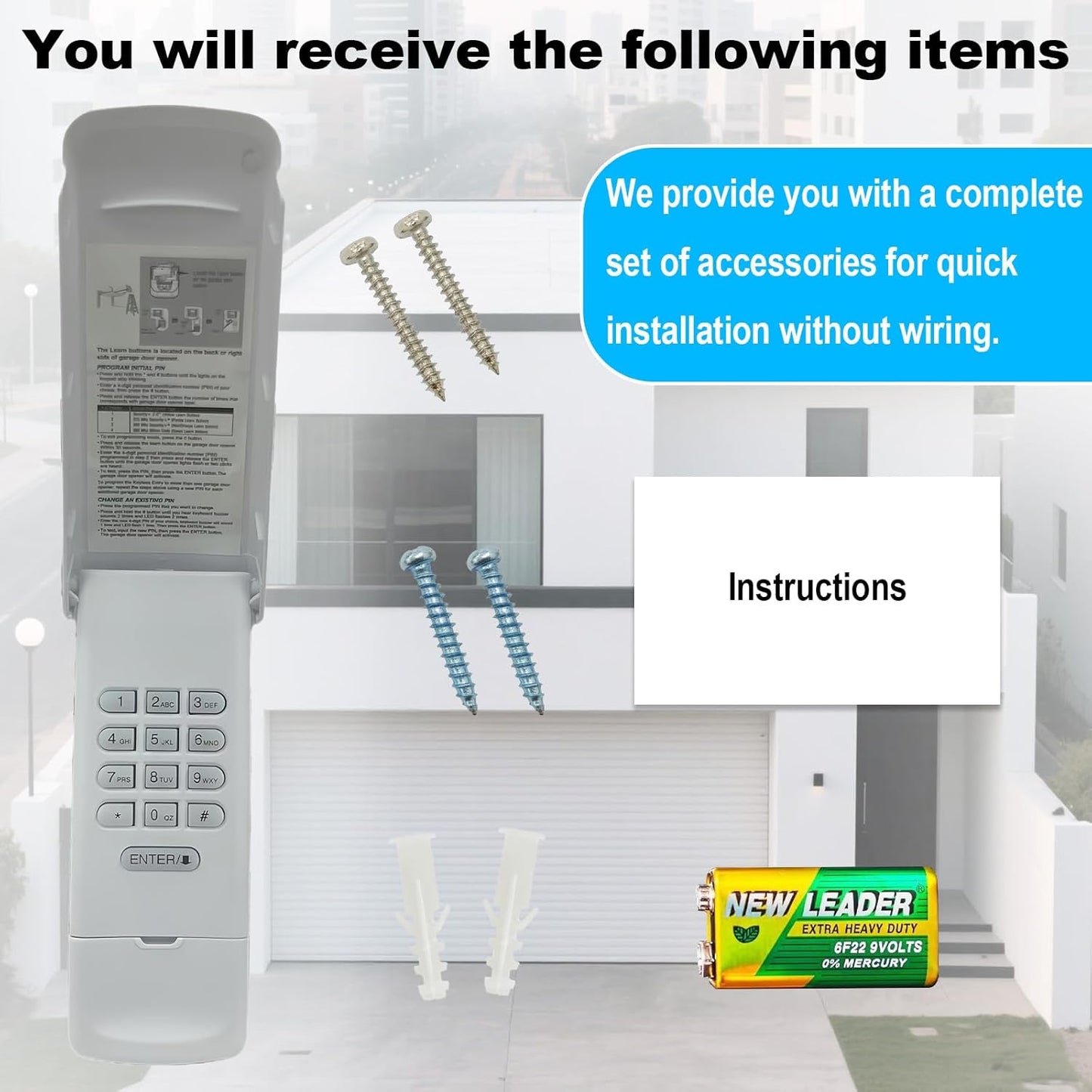 Garage Door Opener Keypad Compatible with Liftmaster Chamberlain Craftsman Garage Door Opener with Produced Since 1993 Purple,Red,Orange,Green,Yellow Learn Button 315/390 MHZ - White