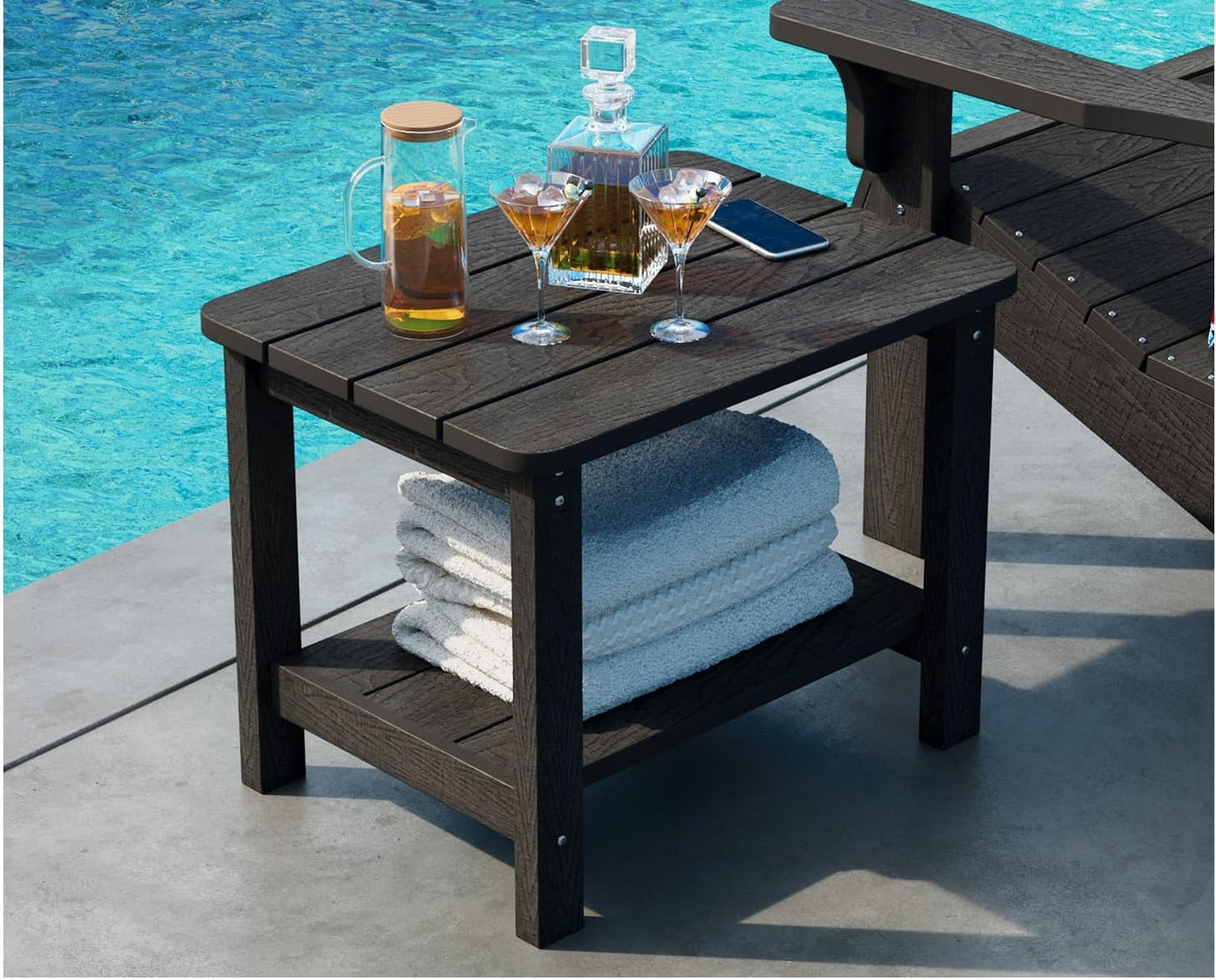 3-Piece Patio Rocking Chairs Set, Weatherproof HIPS Outdoor Rocking Chair for Adults, 400LBS Support Rocking Chairs with Table for Garden, Porch, Backyard and Indoor, Black