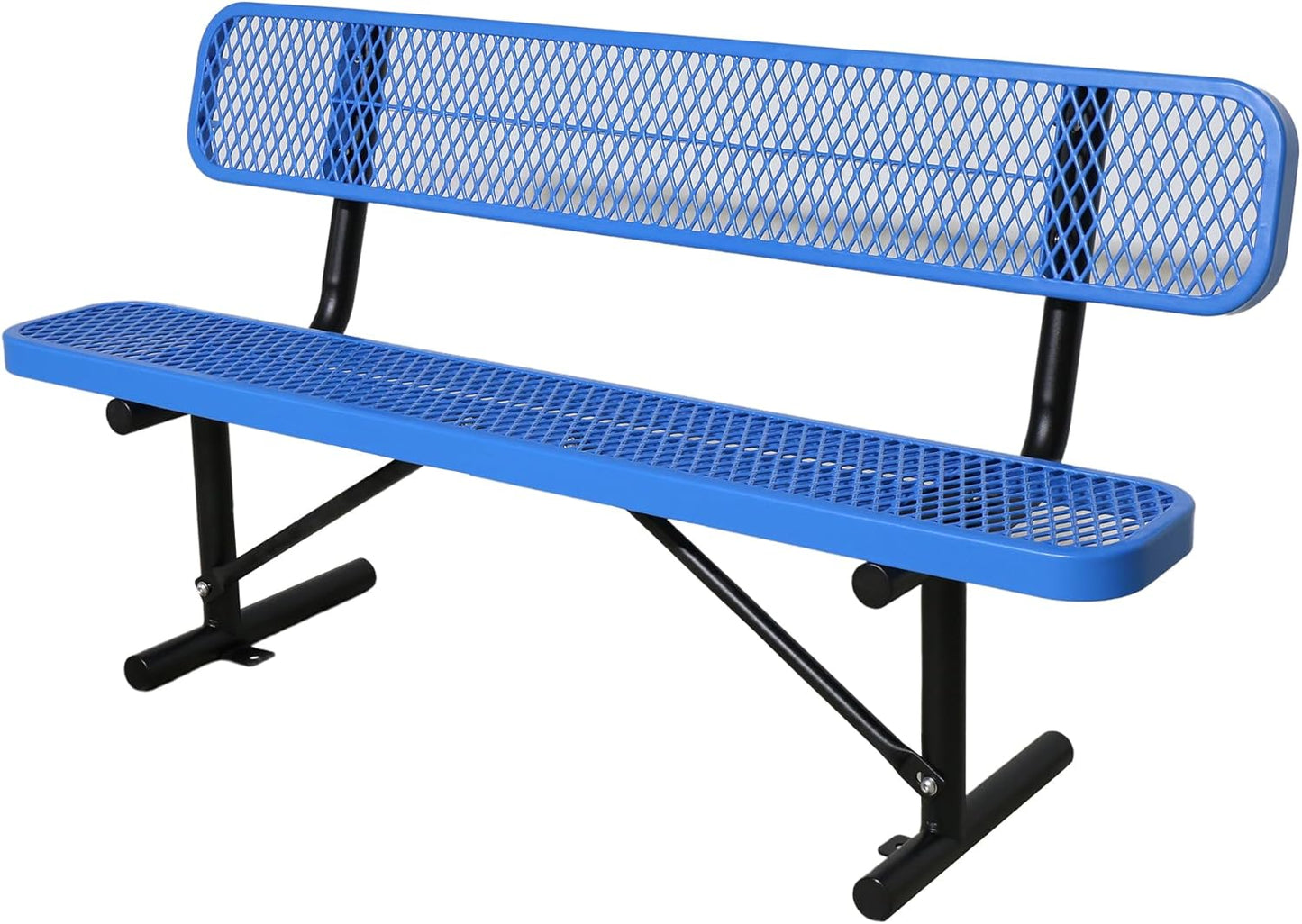 6 FT Steel Park Bench for Outside, Outdoor Bench with Backrest & Portable Frame, Commercial Benches for Shopping Mall, Store, Park, Patio, Deck, Blue