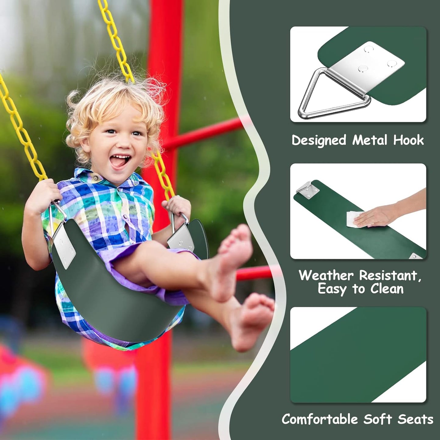 AGPTEK Swing Seat, 30.4 x 6 x 0.27 Inch Yard Swing for Kids & Adults with Metal Triangle Ring - Green(113KG /250LB Weight Limit)