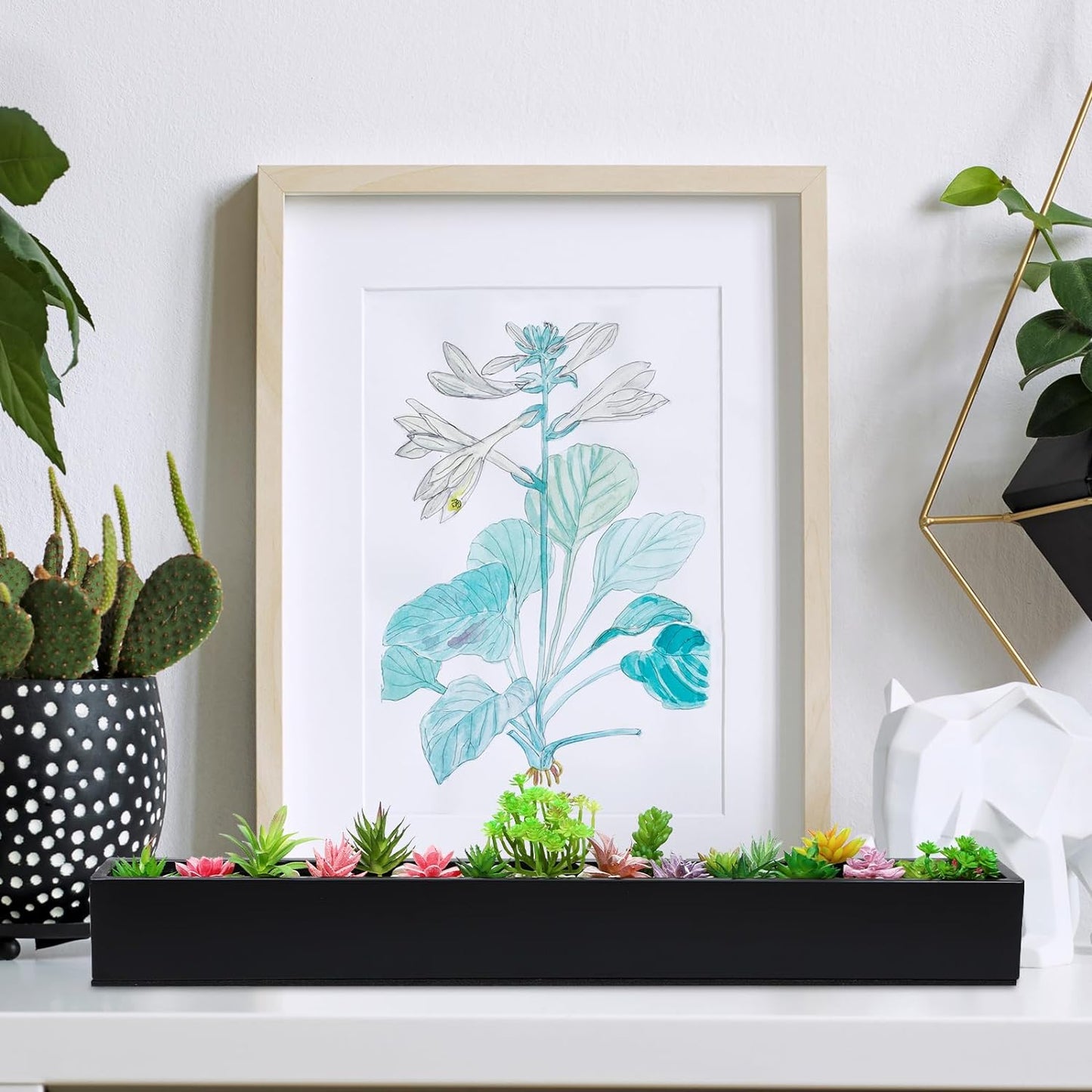 32 x 3.5 x 3.5 Inch Long Rectangular Planter Box Window Sill Plant Box Metal Water Trough Indoor Large Modern Steel with Drainage Holes Herb Garden Home(Black)