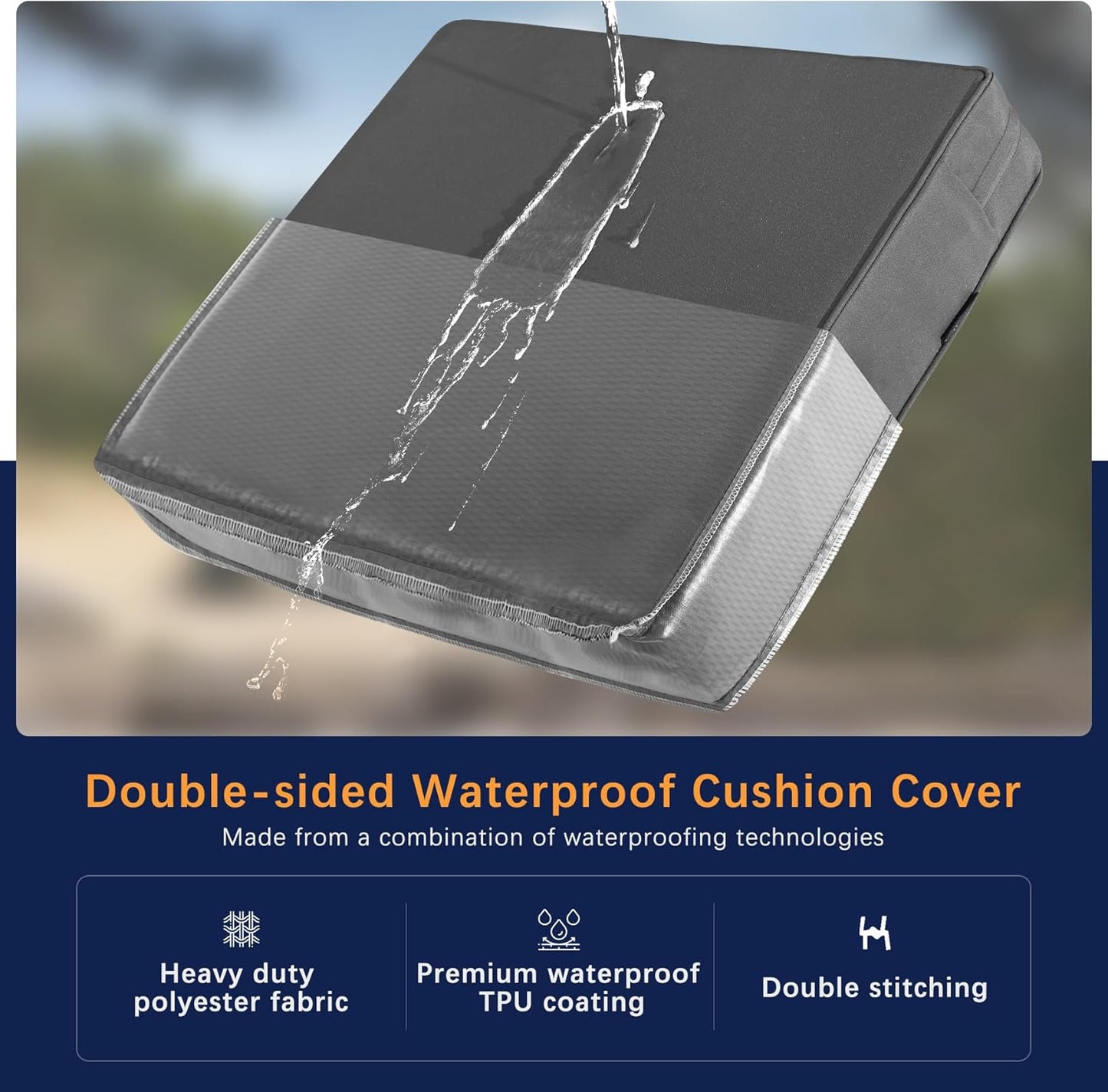 Favoyard Outdoor Seat Cushion Set 22 x 24 Inch Waterproof & Fade Resistant Patio Furniture Cushions with Removable Cover Deep Seat & Back Cushion with Handle and Adjustable Straps for Chair Sofa Couch