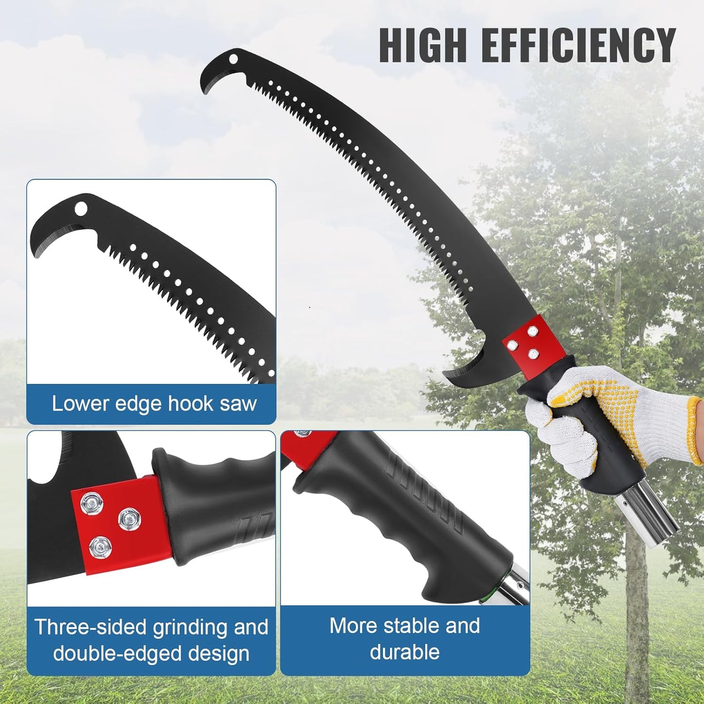 30 Ft Manual Pole Saw, Extendable Tree Pruner Blade and Scissors Set with 9 Fiberglass Handles, Long Branch Pruner Retractable for Backyard and Garden, Bush Cutting and Pruning of Palm Trees
