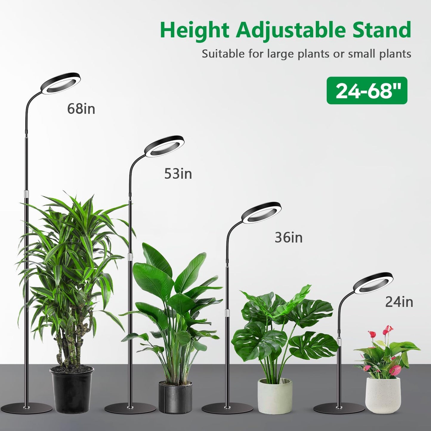 Grow Lights for Indoor Plants, Full Spectrum Floor Standing Plant Lights with 68" Stand for Growing Large Tall Plants, Black Halo LED Plant Grow Light with 6/12/16H Timer