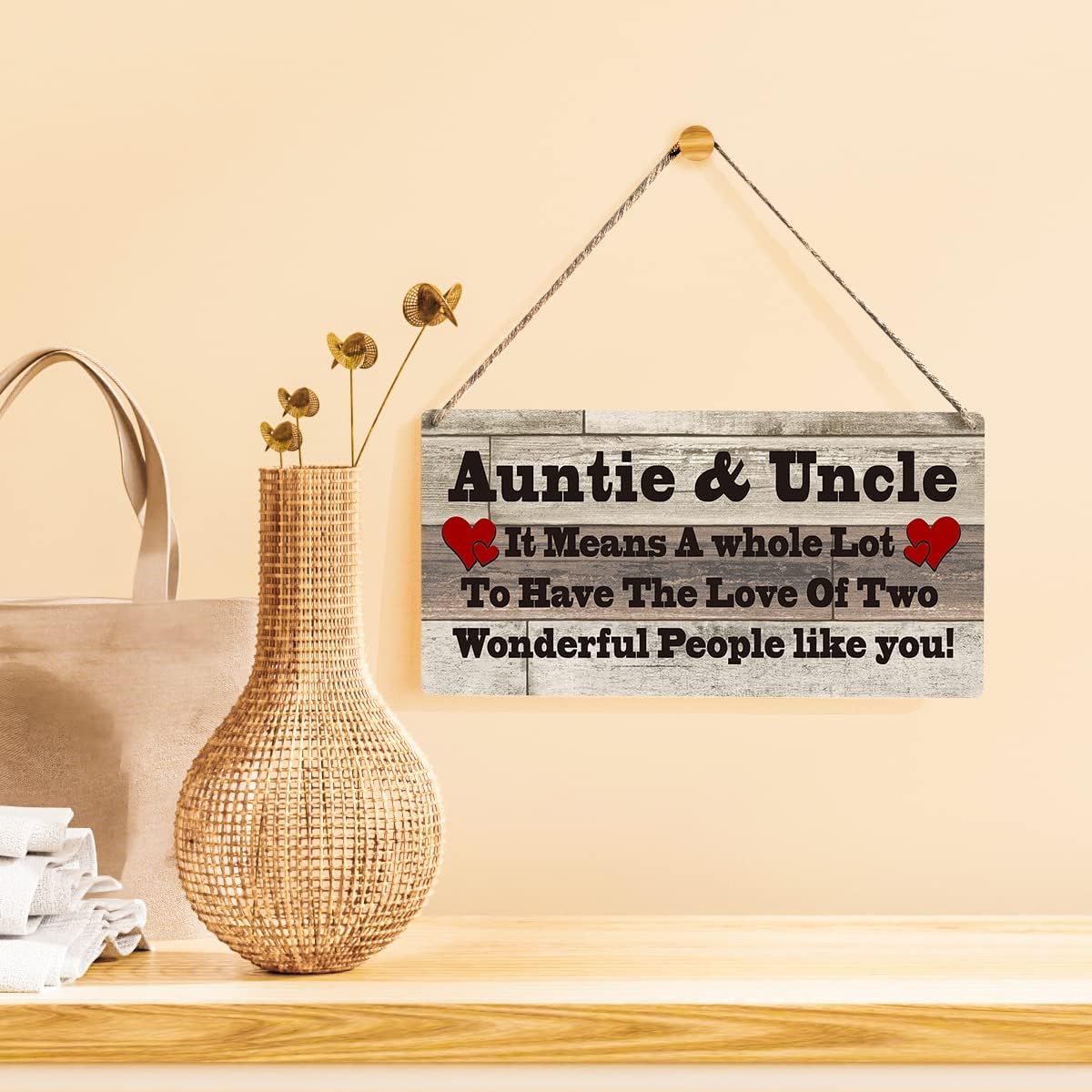 Family Sign Gift Farmhouse Auntie & Uncle it Means a Whole Lot To Have The Love Wooden Hanging Sign Plaque Retro Wall Art Decor Home Decoration 12 x 6 Inches