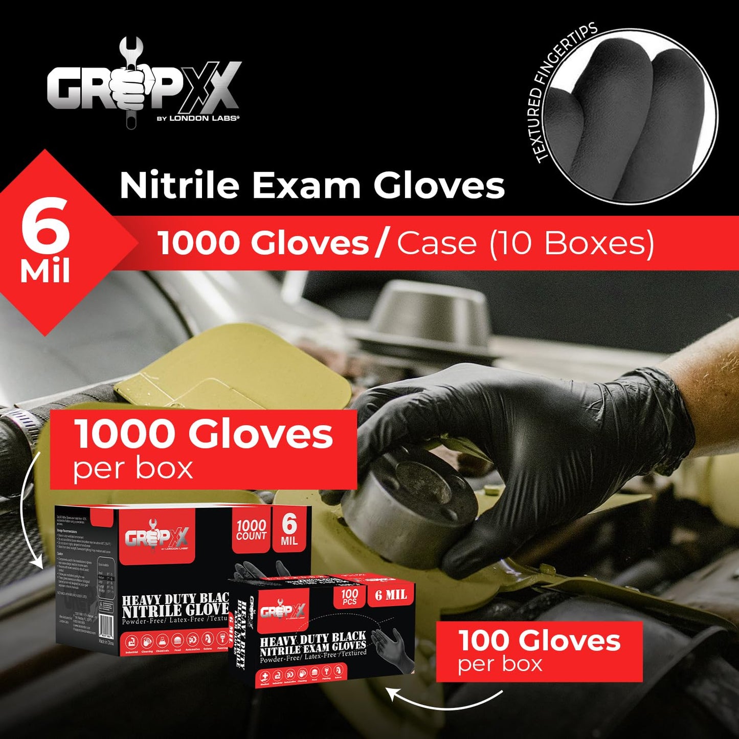 Heavy Duty 6 Mil Black Nitrile Gloves - Disposable, Latex & Powder Free | Mechanic, Food Prep & Tattoo | Rubber Gloves for Cooking, Cleaning & Household | Pack of (100)