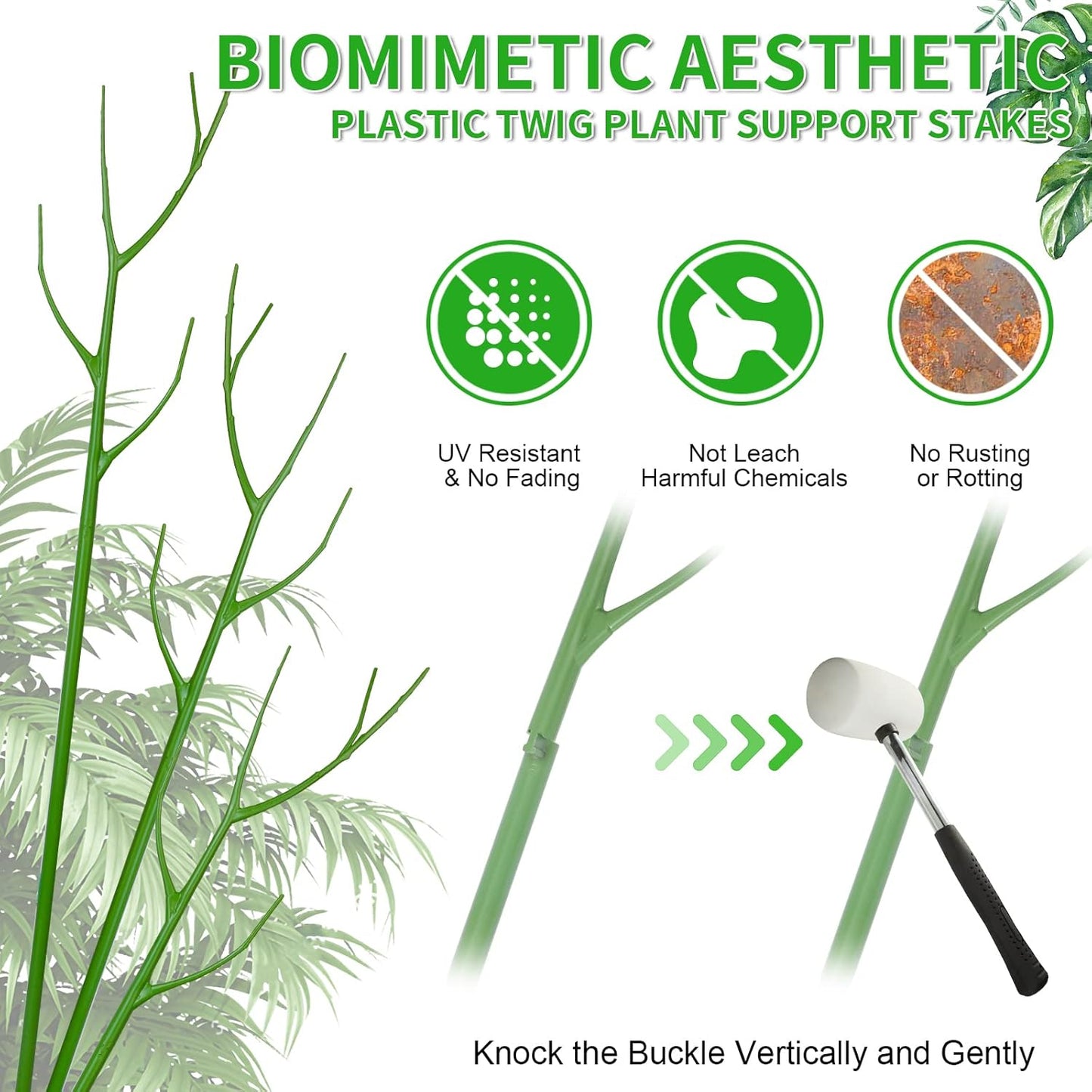 2 Pack 27.56" Detachable Twig Plant Support Stakes Set, Blends in to Plant, Branch Plant Sticks with Orchid Clips Twist Plant Ties, Twig Trellis for Indoor Outdoor Plants Potted Plants Flower