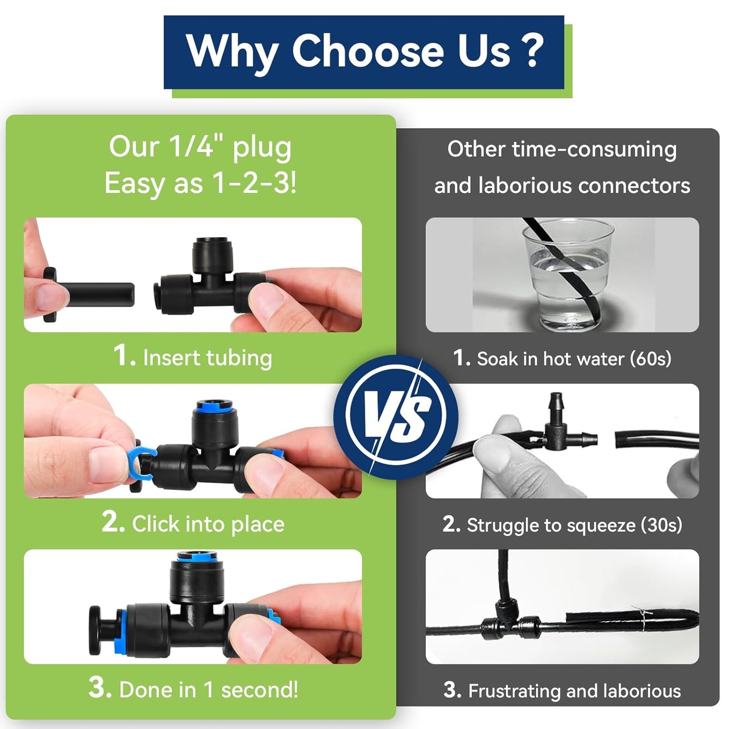 20 Pack 1/4" End Plugs for Drip Irrigation Tee Connectors, Quick Connect Universal Drip Irrigation Tubing Coupling Valve, Connector Locking Fitting for Sprinkler or Drip Irrigation System