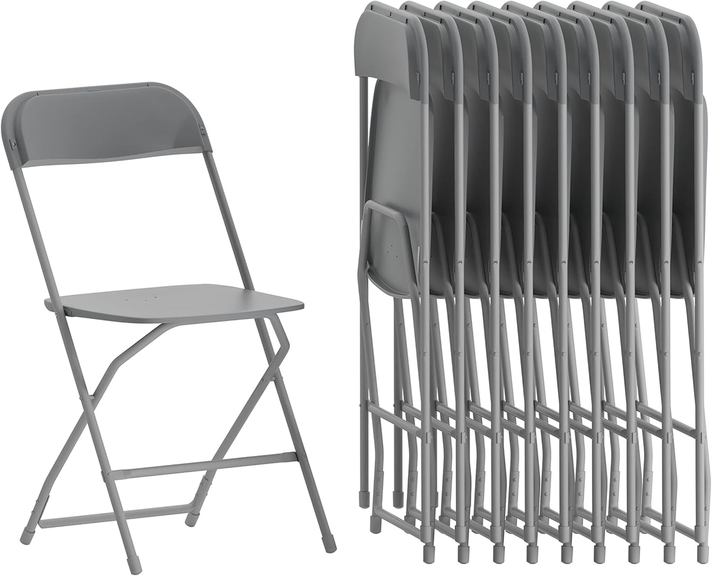 Flash Furniture Hercules Series Plastic Folding Chairs for Parties and Weddings, Stackable Commercial Event Seats, Set of 10, Gray
