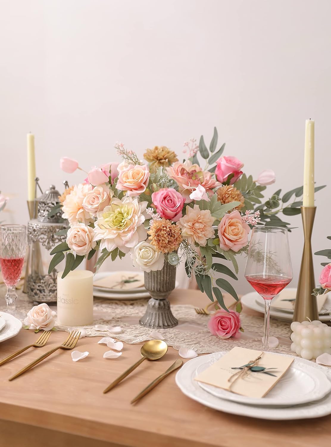 Artificial Flower Combo DIY Wedding Hand Bouquet Centerpiece Arrangement Party Baby Shower Home Decor (Light Pink)