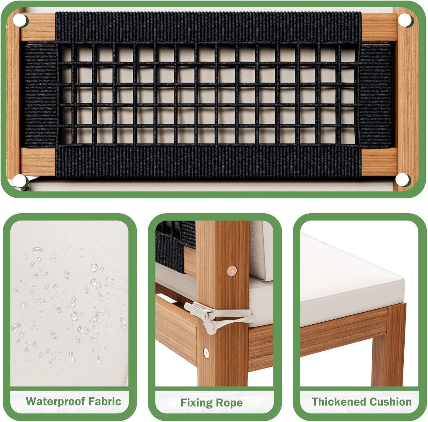 Devoko 5 Pieces Acacia Wood Outdoor Sectional Sofa Set with Coffee Table, Outdoor L-Shaped Couch with All-Weather Cushion for Patio