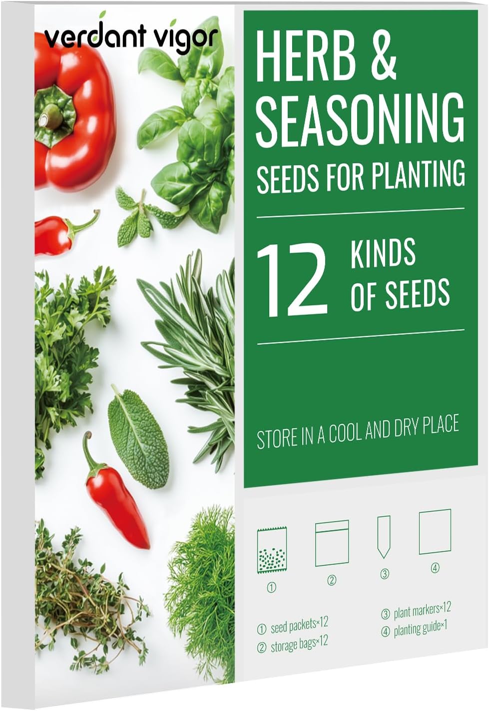 12 Varieties of Seasoning Seeds for Planting, Family Culinary Spice Herb & Veggie Seeds Packet, Basil, Rosemary, Thyme, Cilantro, Pepper, Mint, Non-GMO, Heirloom, for Home Garden Indoor Outdoor