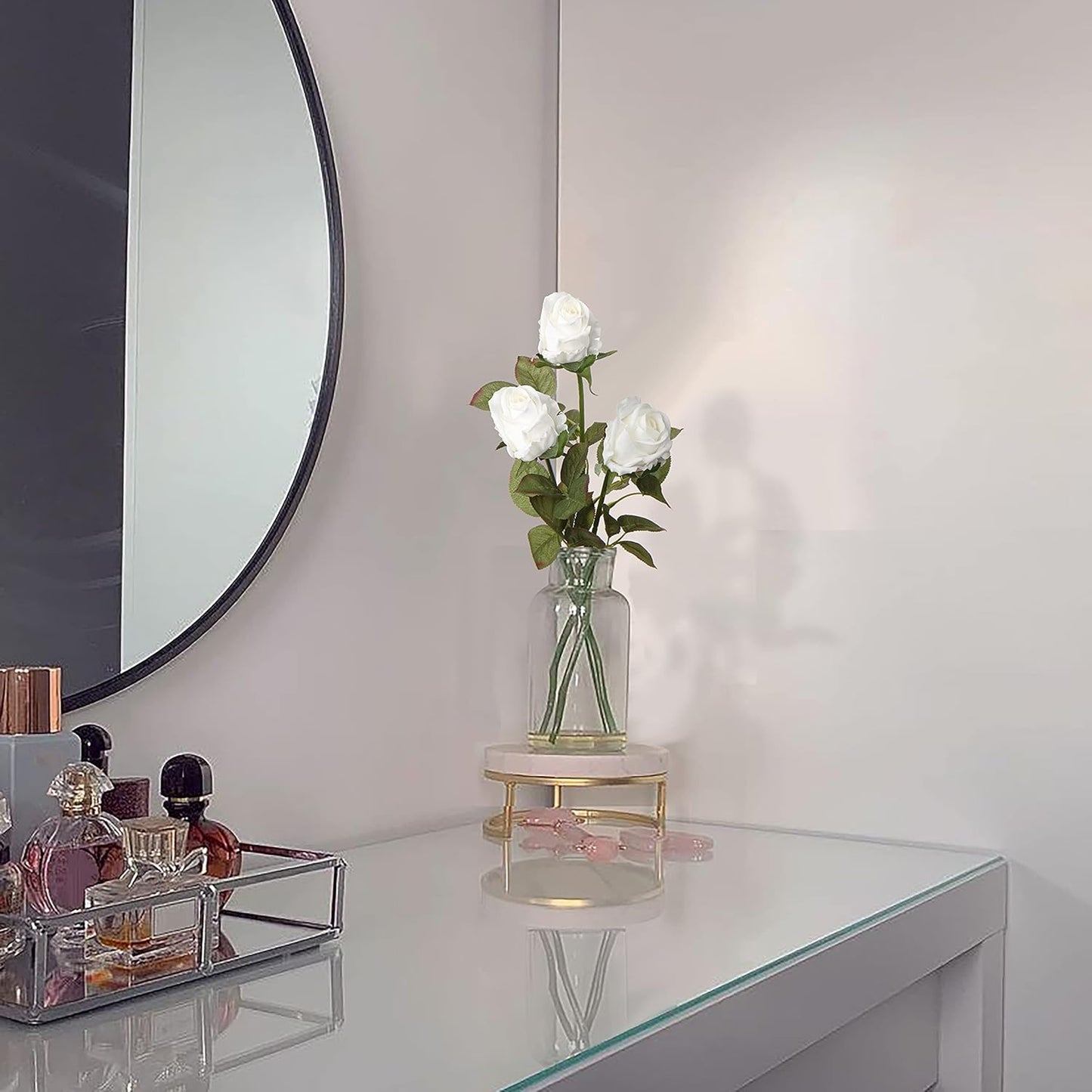 Artificial Realistic Roses White Flowers 24" Real Touch Silk Roses Bouquet Long Stems Rose Fake Roses Decor for Home Party Wedding Table Centerpieces Roses Realistic - 5 Pcs