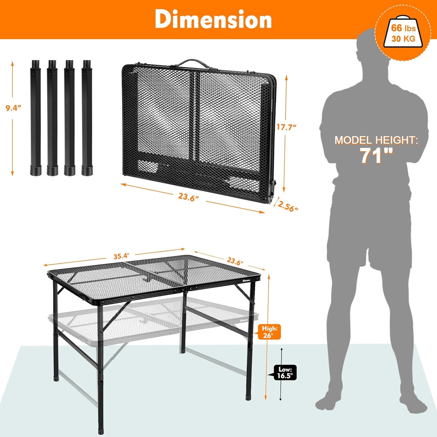 Folding Table, Easy for Storage, Compact and Portable Picnic Table for Grill, Outdoor Camping, Garden, Patio, Dining, BBQ, Party, Market, 3Ft (Medium, Black)
