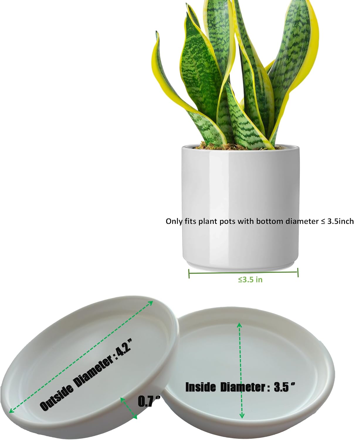 2 Pack Ceramic Plant Saucer 4 Inch, Heavy Duty Plant Pot Tray for Indoor & Outdoor, Glazed Ceramic Plant Drip Trays