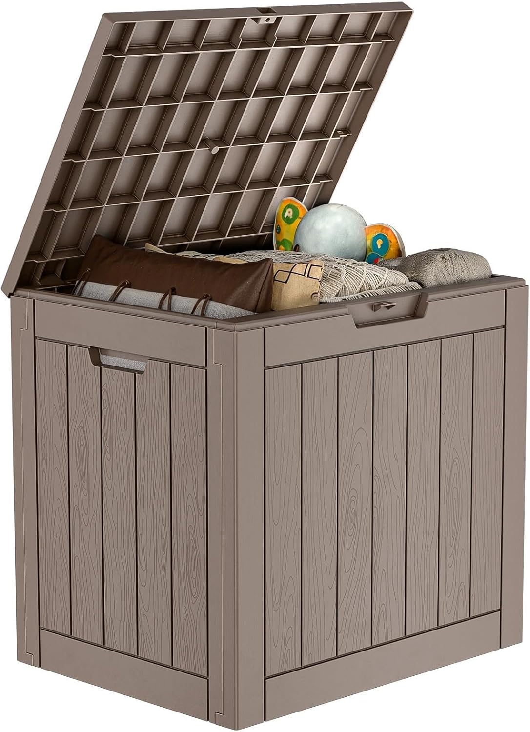 30 Gallon Outdoor Deck Box,Storage Lockable Waterproof Patio Furniture,Garden Tools,Cushions,Pool Accessories Outside Storage Resin Box(Grey)