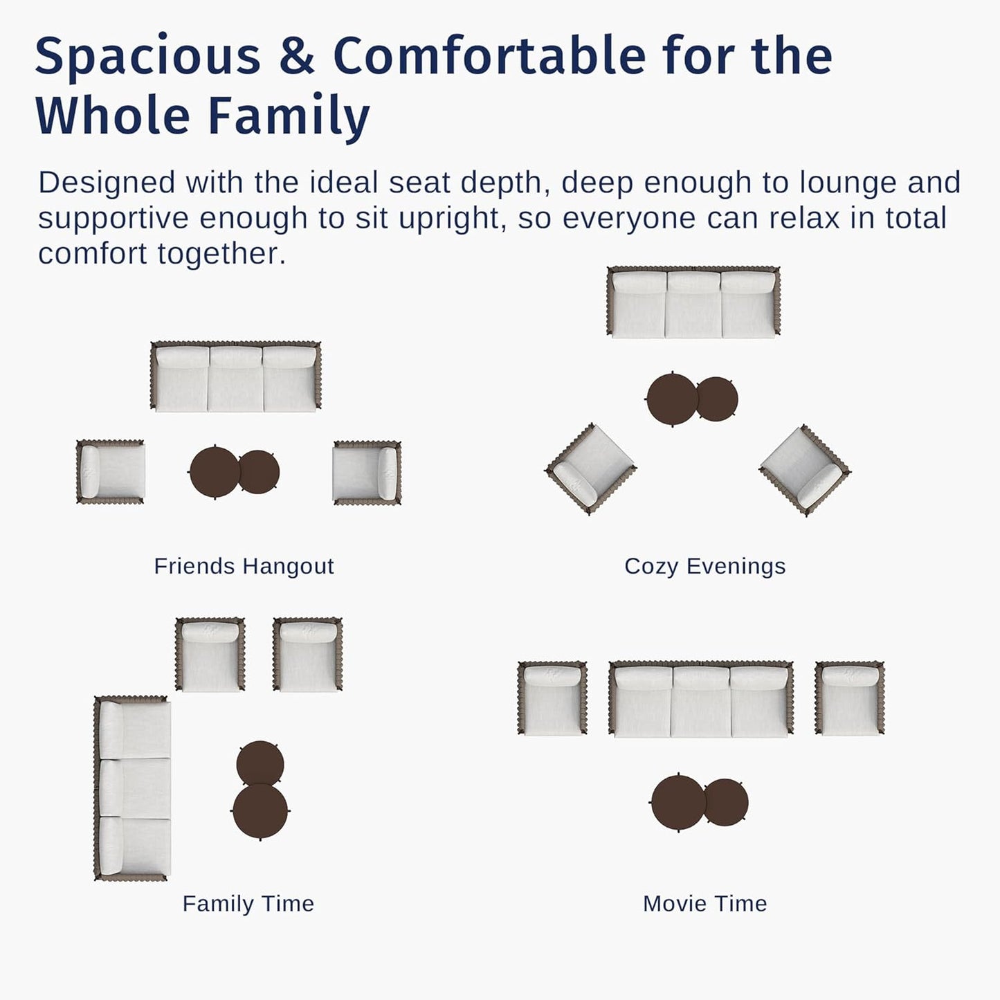 EAST OAK 5-Piece Patio Furniture Set | Life Chatter 5-Seat Outdoor Furniture | Deep Seating & Two Coffee Tables | Waterproof Extra-Thick Cushions | Porch, Balcony & Backyard | Chestnut & Apricot