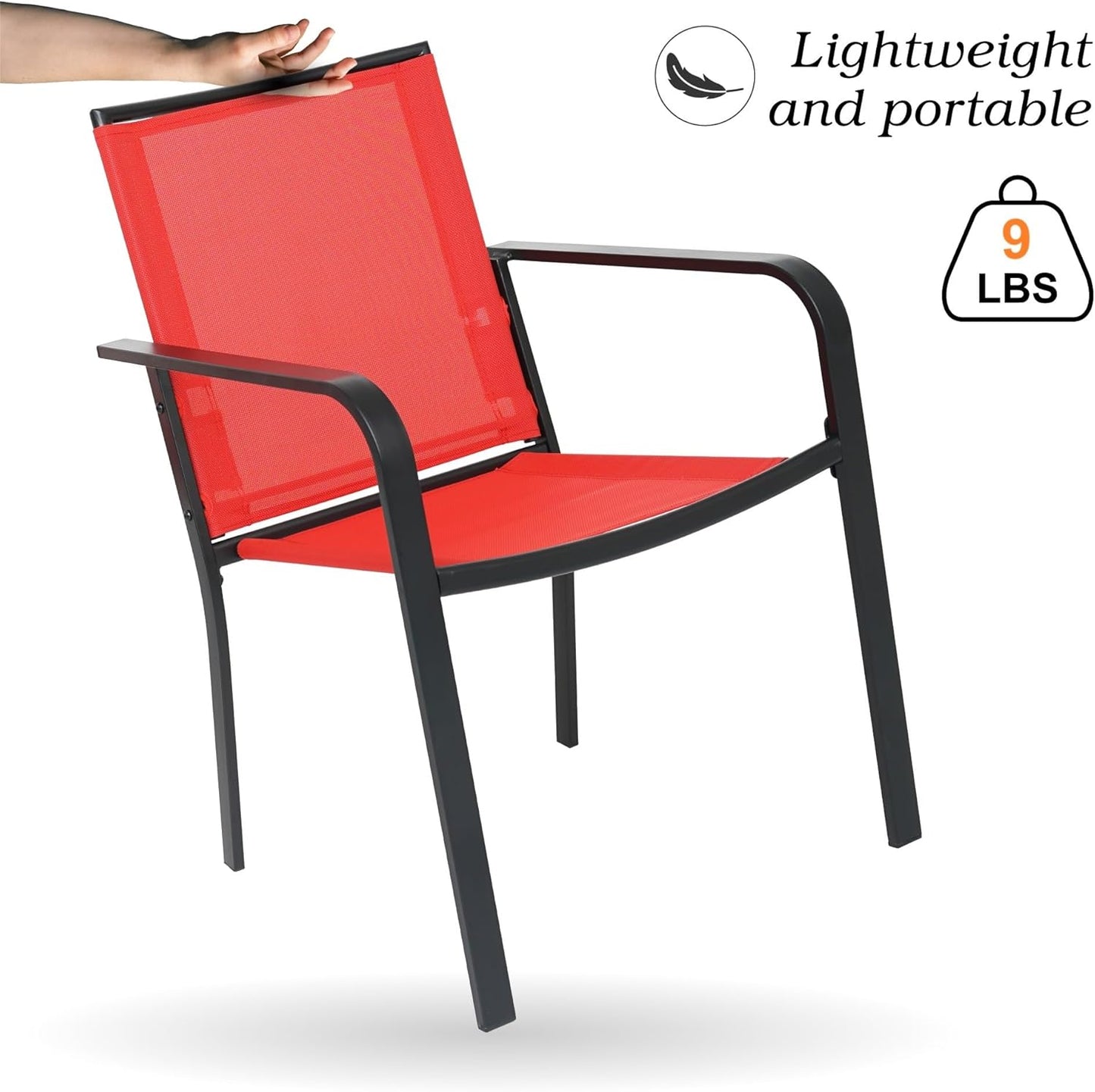 7-Piece Outdoor Patio Dining Set, 6 Stackable Patio Chairs & 63.5''Rectangular Dining Table with All Weather Frame Furniture Set - Cherry